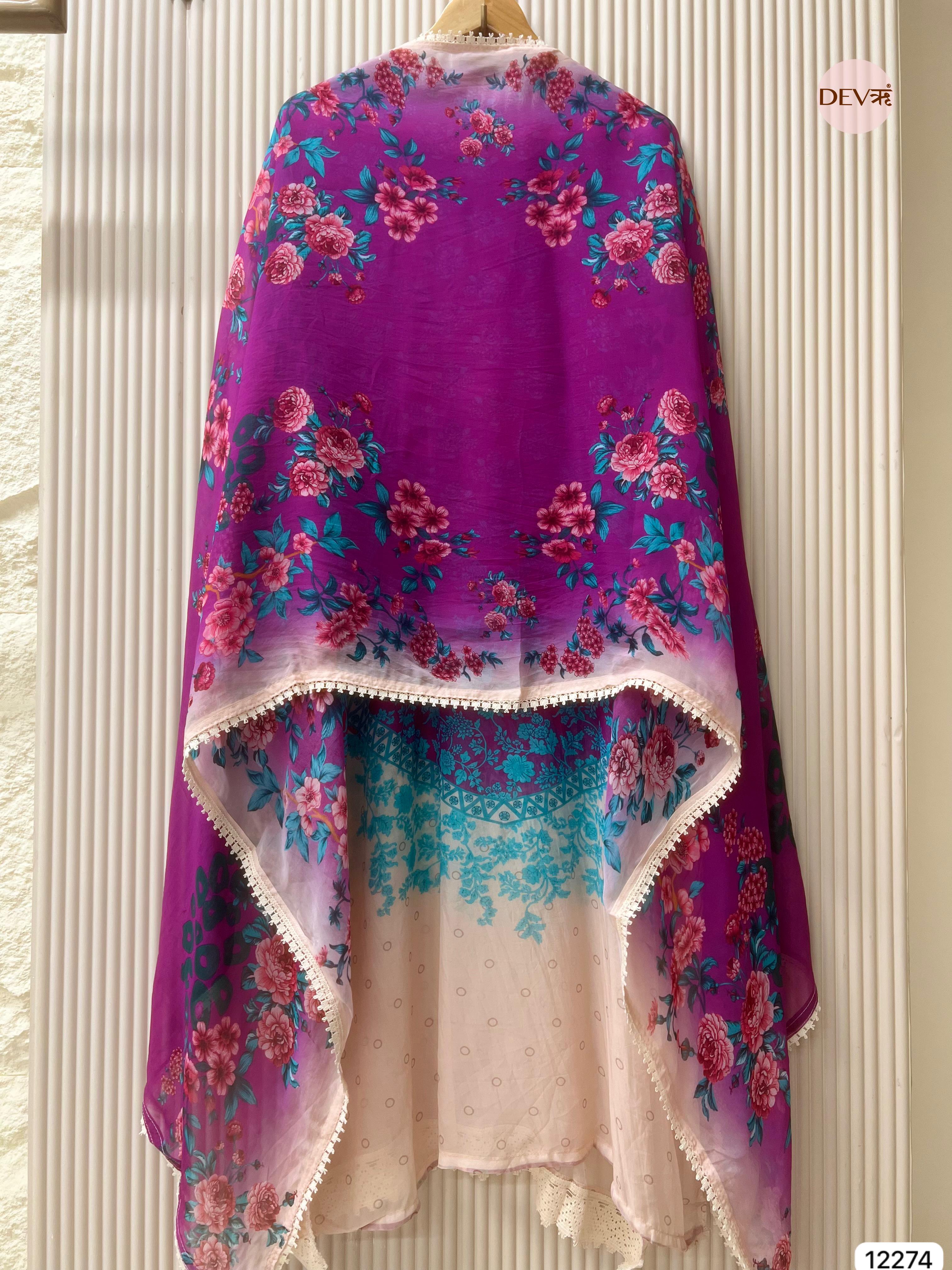 Purple Organza Printed Unstitched 3-Piece Suit (Devri – D.No 12274)
