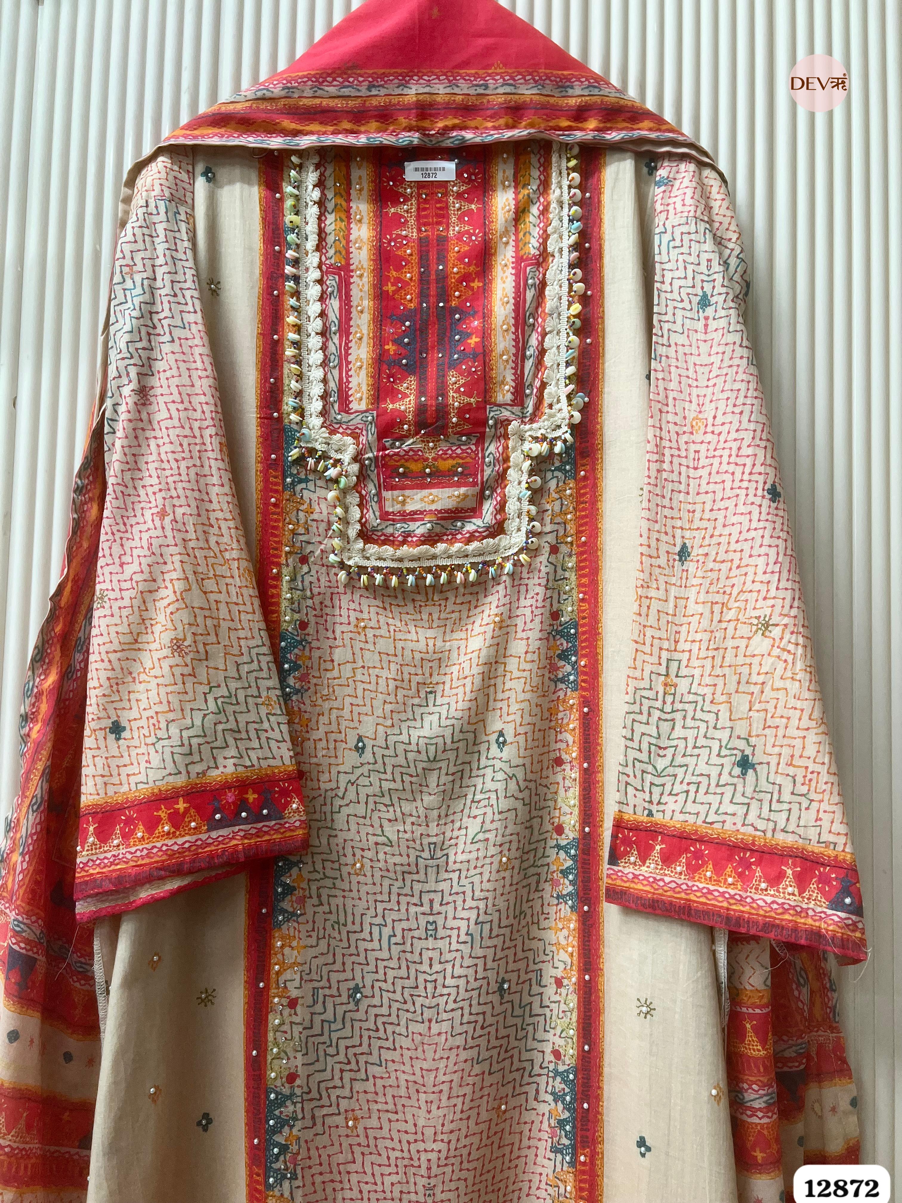 Pink Mul Cotton Printed Unstitched 3-Piece Suit (Devri – D.No 12872)