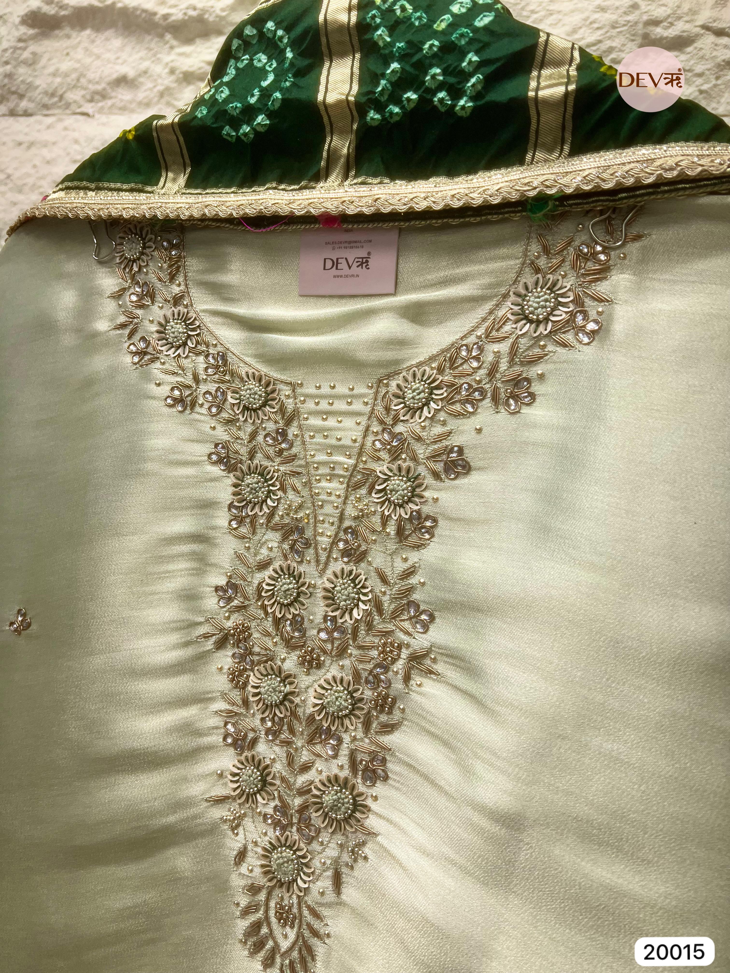 Mint Green Giraffe Silk Embroidered Unstitched 3-Piece Suit (Devri – D. N.20015)