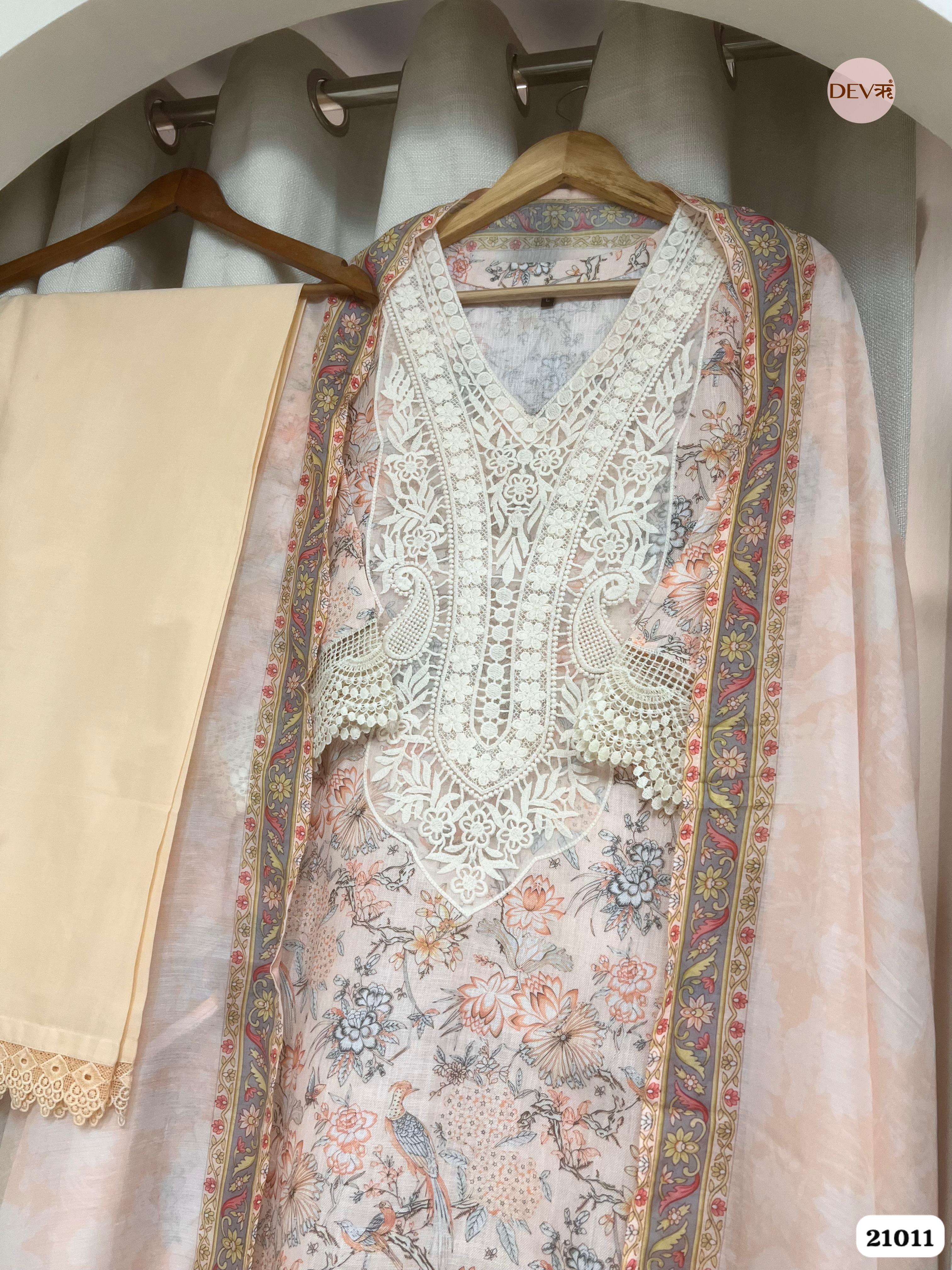 Vanya Pure Cotton Printed Peach 3-Piece Set (Devri – D.No 21011)