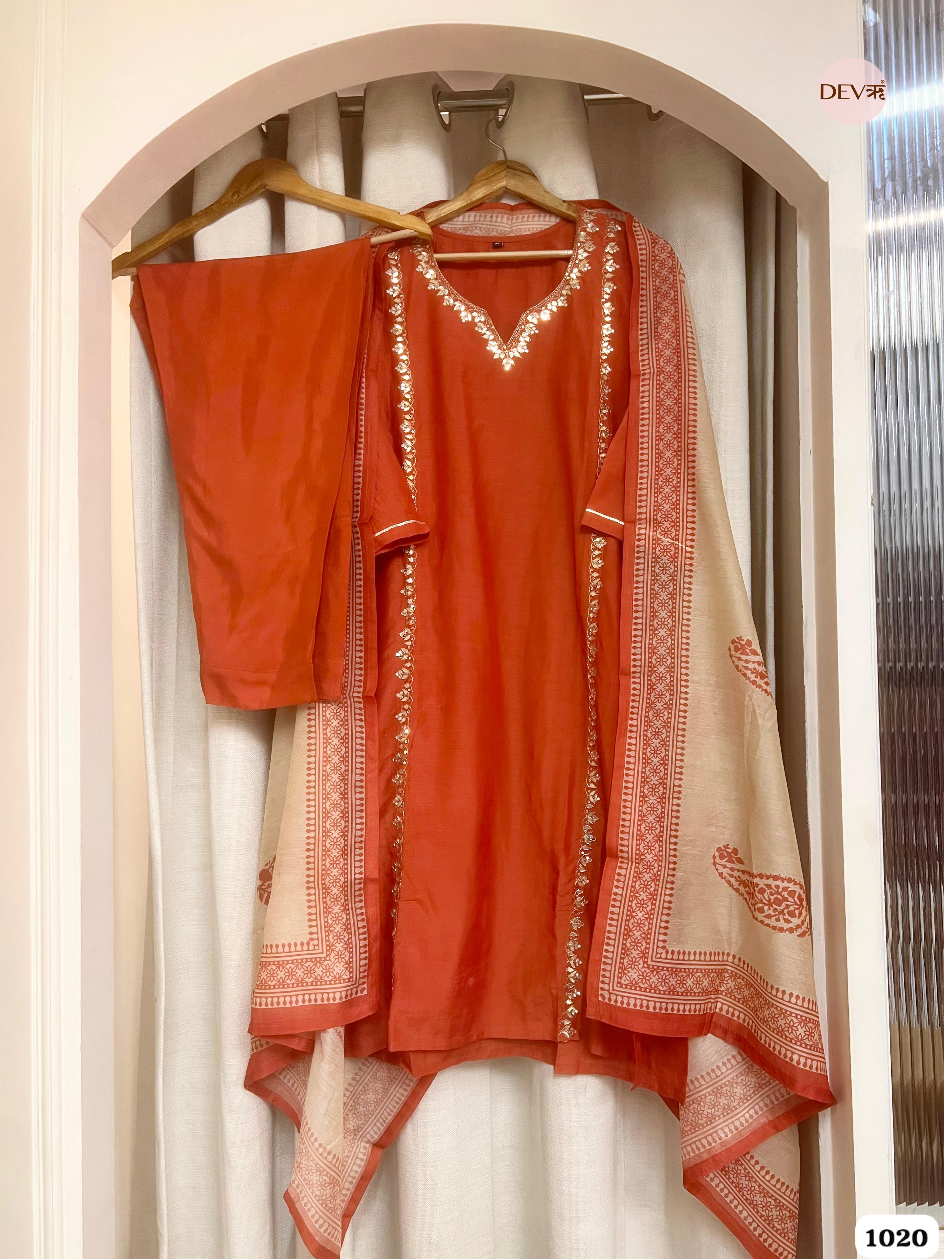 Rust Glow Mul Chanderi 3-Piece Set {1020}