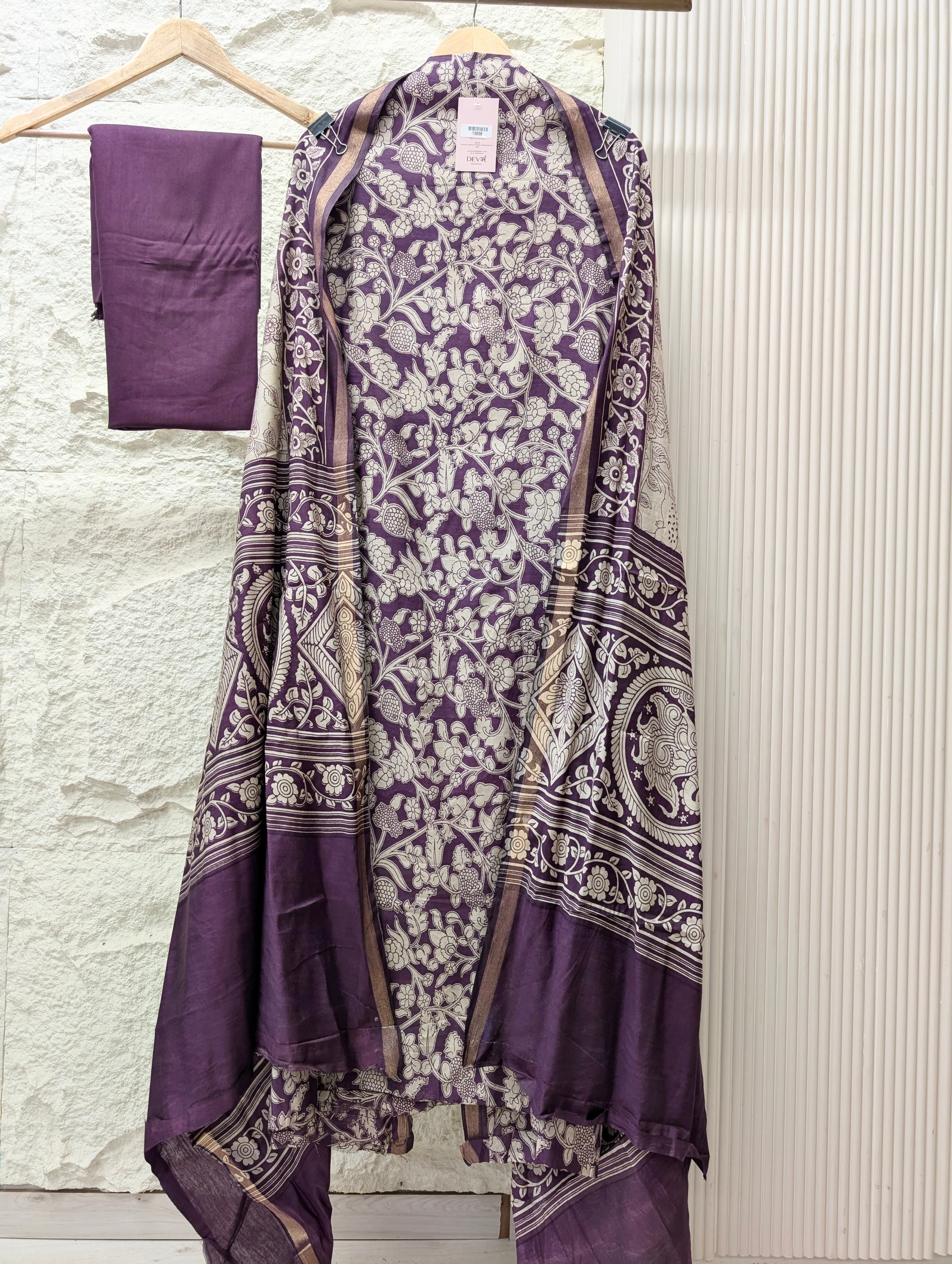 Purple Maheshwari Silk Printed Unstitched 3-Piece Suit (Devri – D.No 13608)