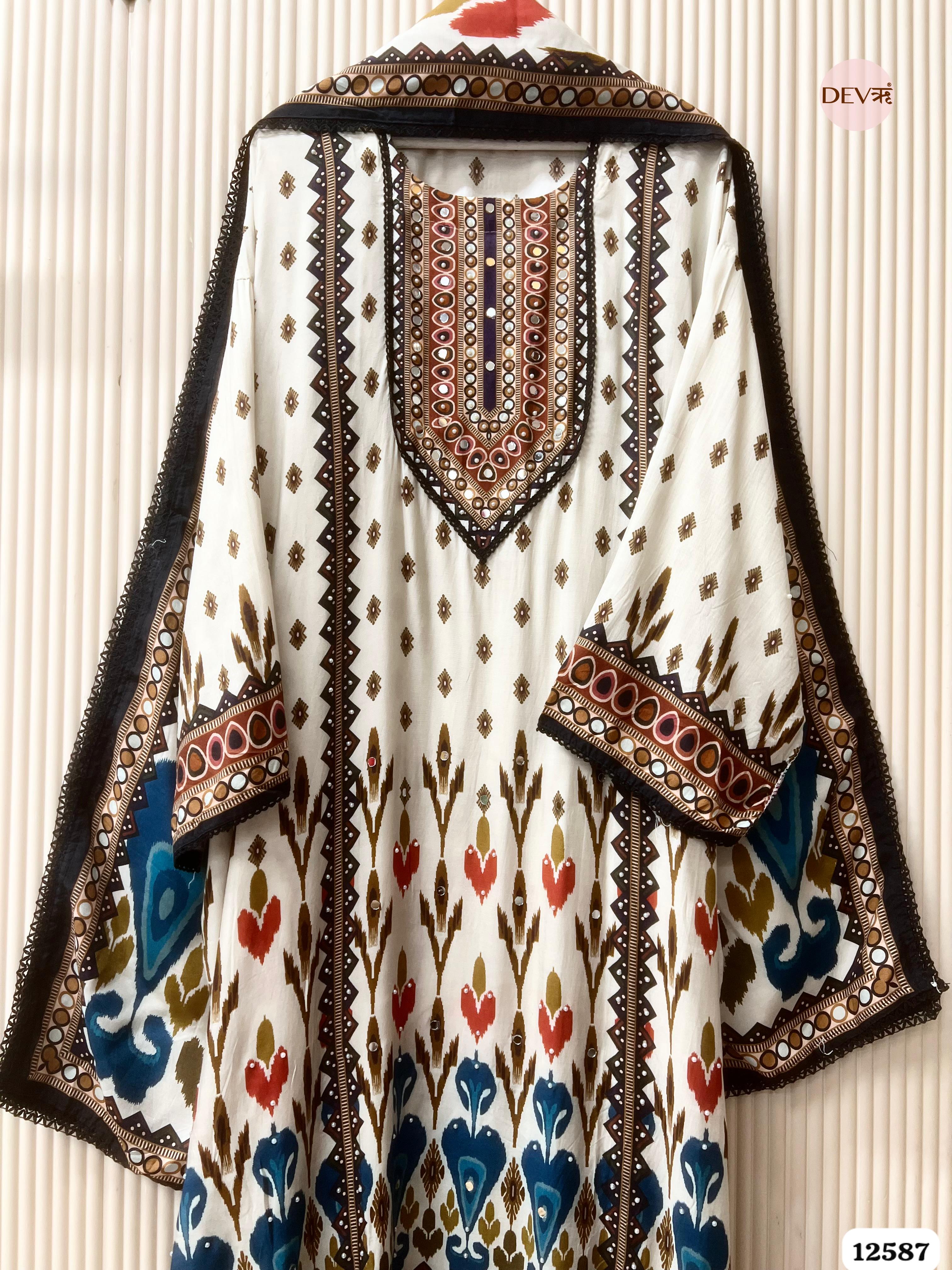 White Muslin Printed Unstitched 3-Piece Suit (Devri – D.No 12587)