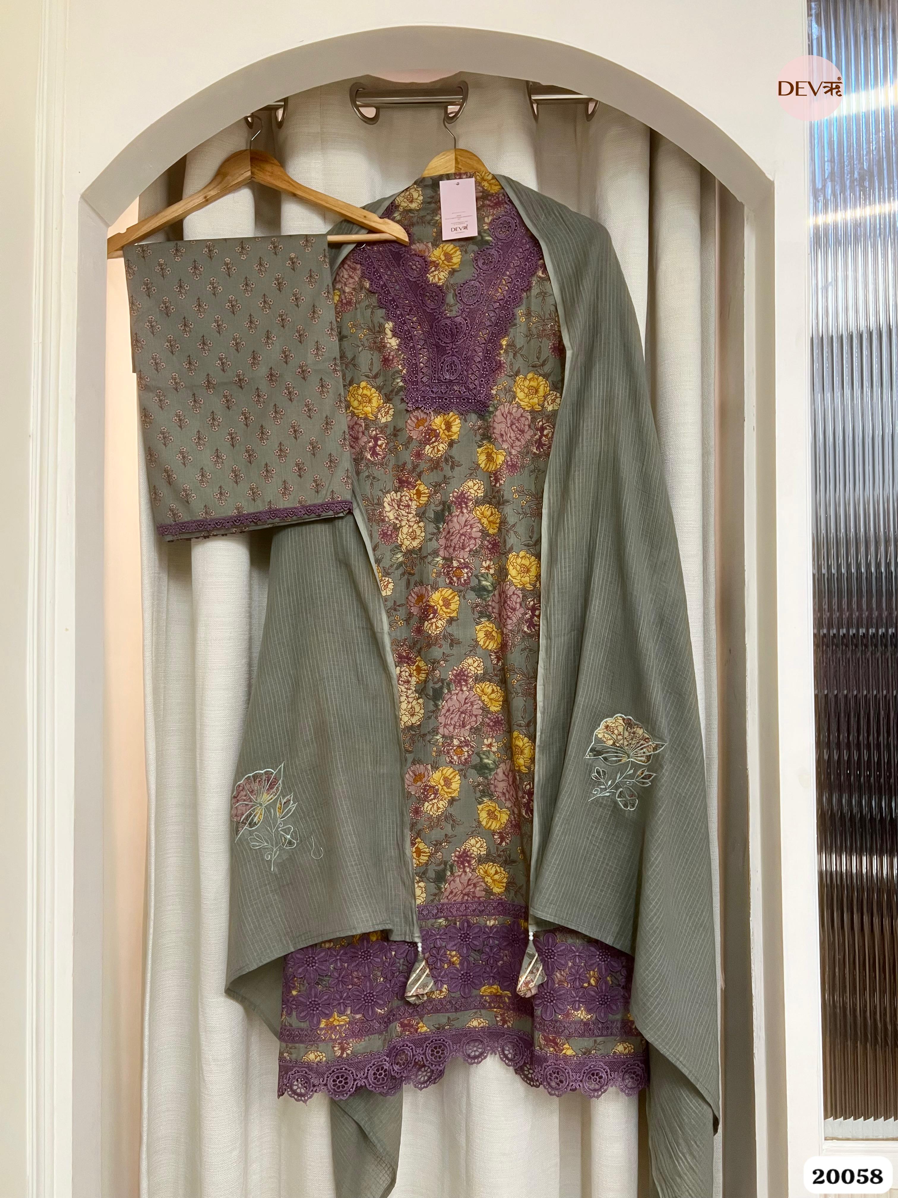 grey Cotton Printed Unstitched 3-Piece Suit (Devri – D.No. 20058)