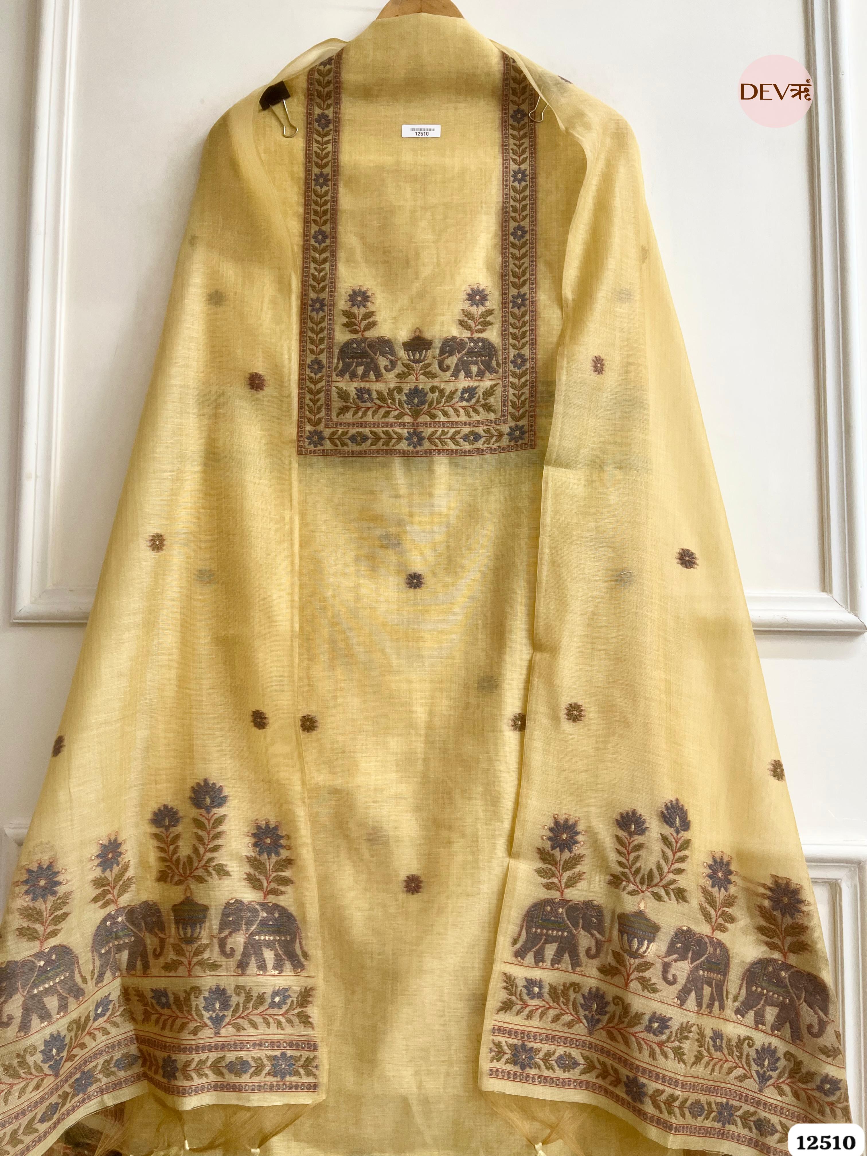 Yellow Jamdani Embroidered Unstitched 3-Piece Suit (Devri – D.No 12510)