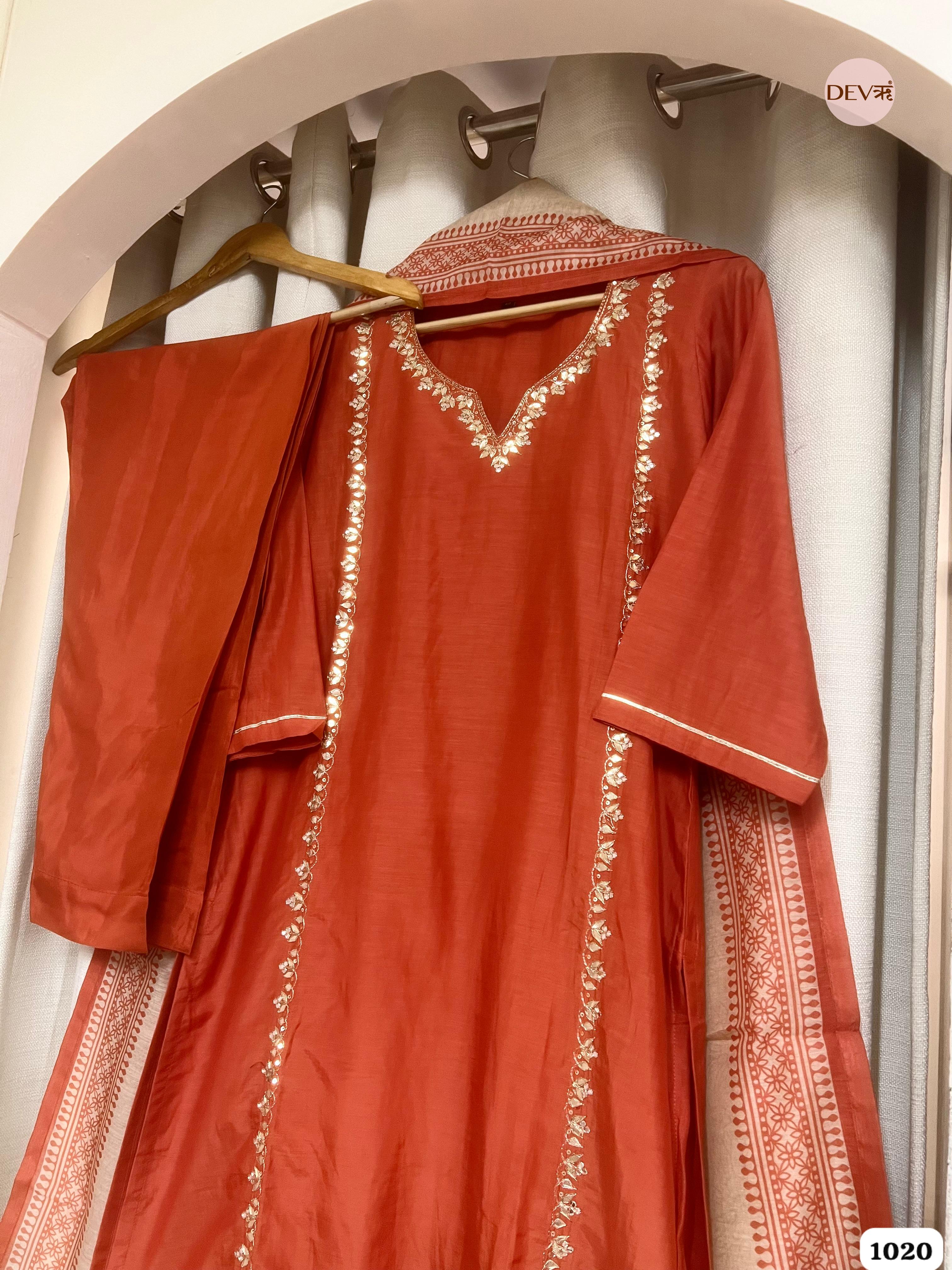 Rust Glow Mul Chanderi 3-Piece Set {1020}