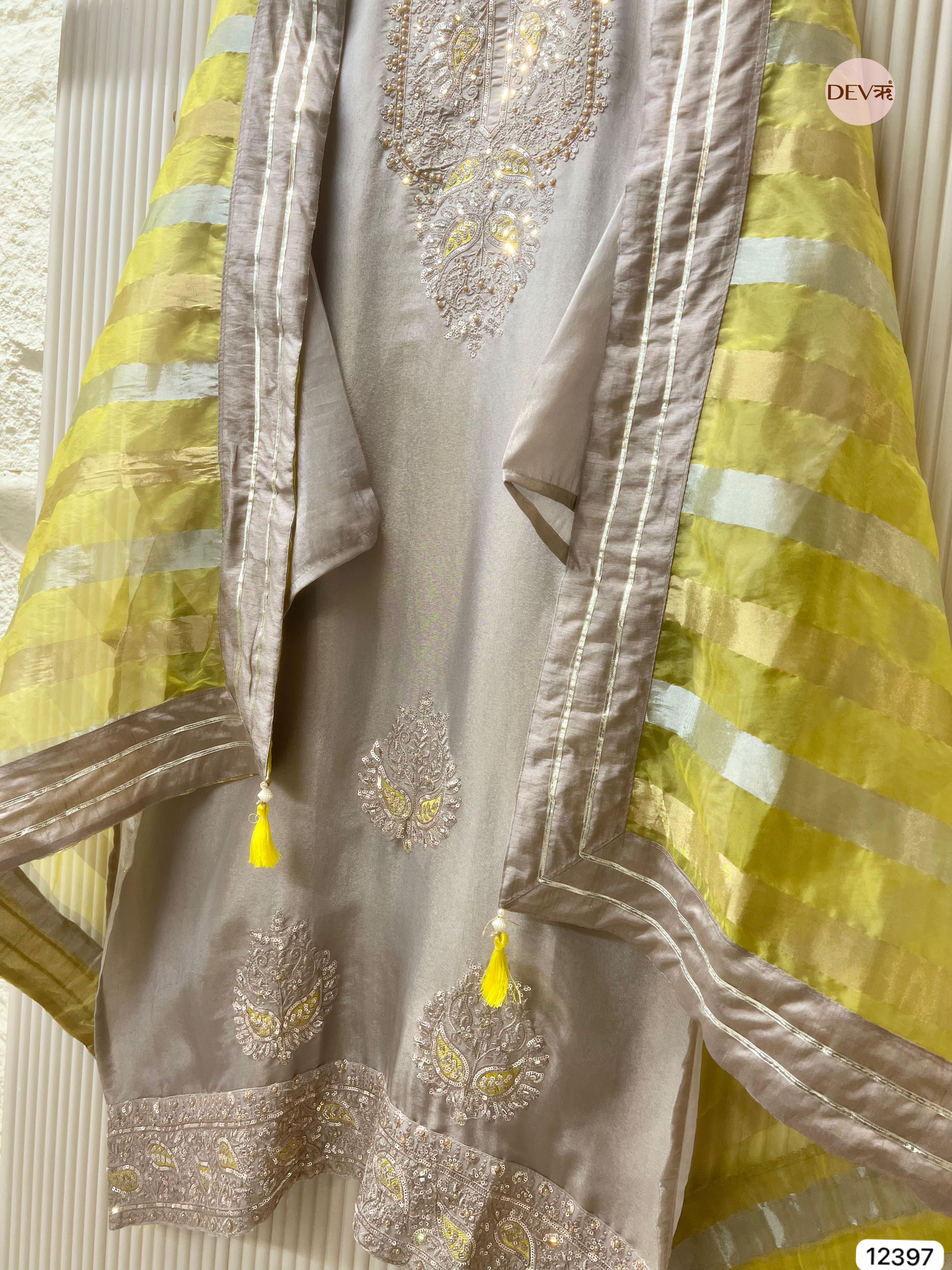 Soft Grey Shimmer Silk Embroidered Unstitched 3-Piece Suit (Devri – D.No 12397)