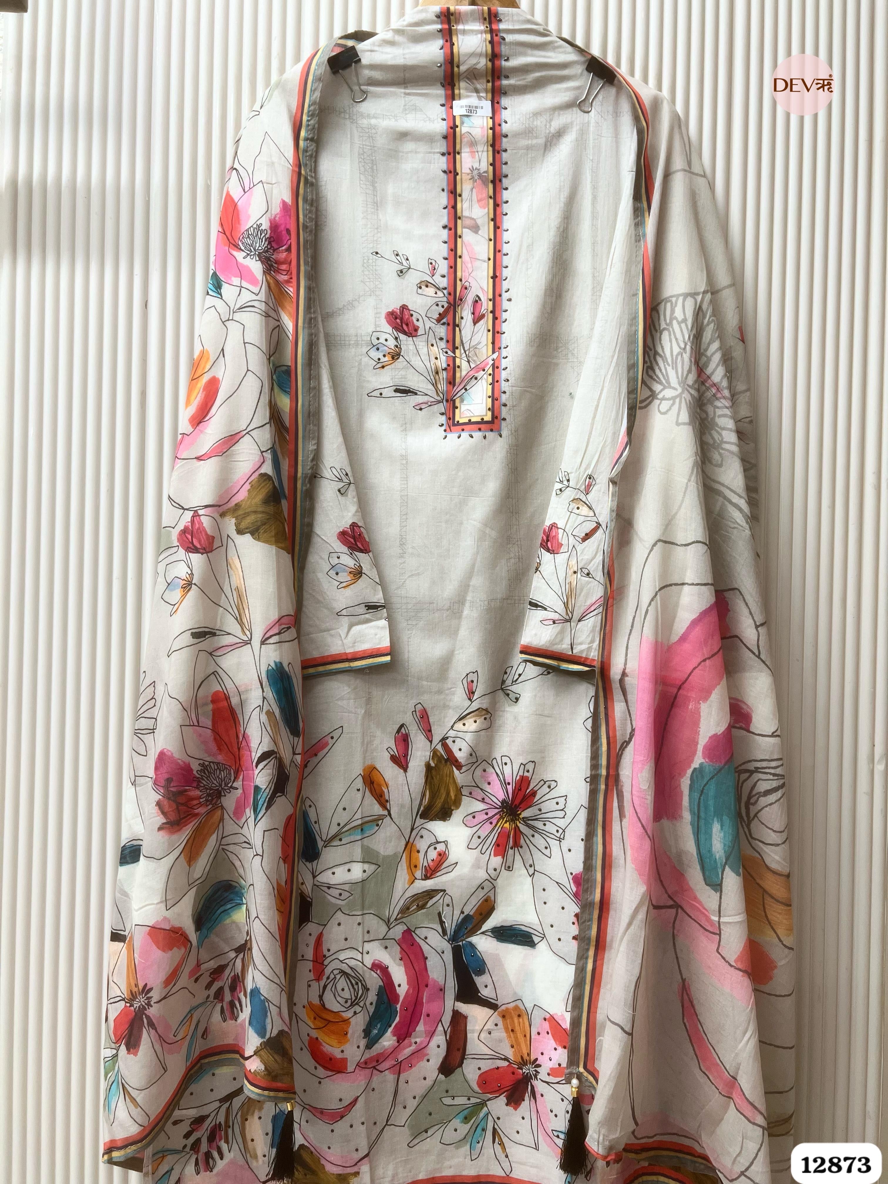 Grey Mul Cotton Printed Unstitched 3-Piece Suit (Devri – D.No 12873)