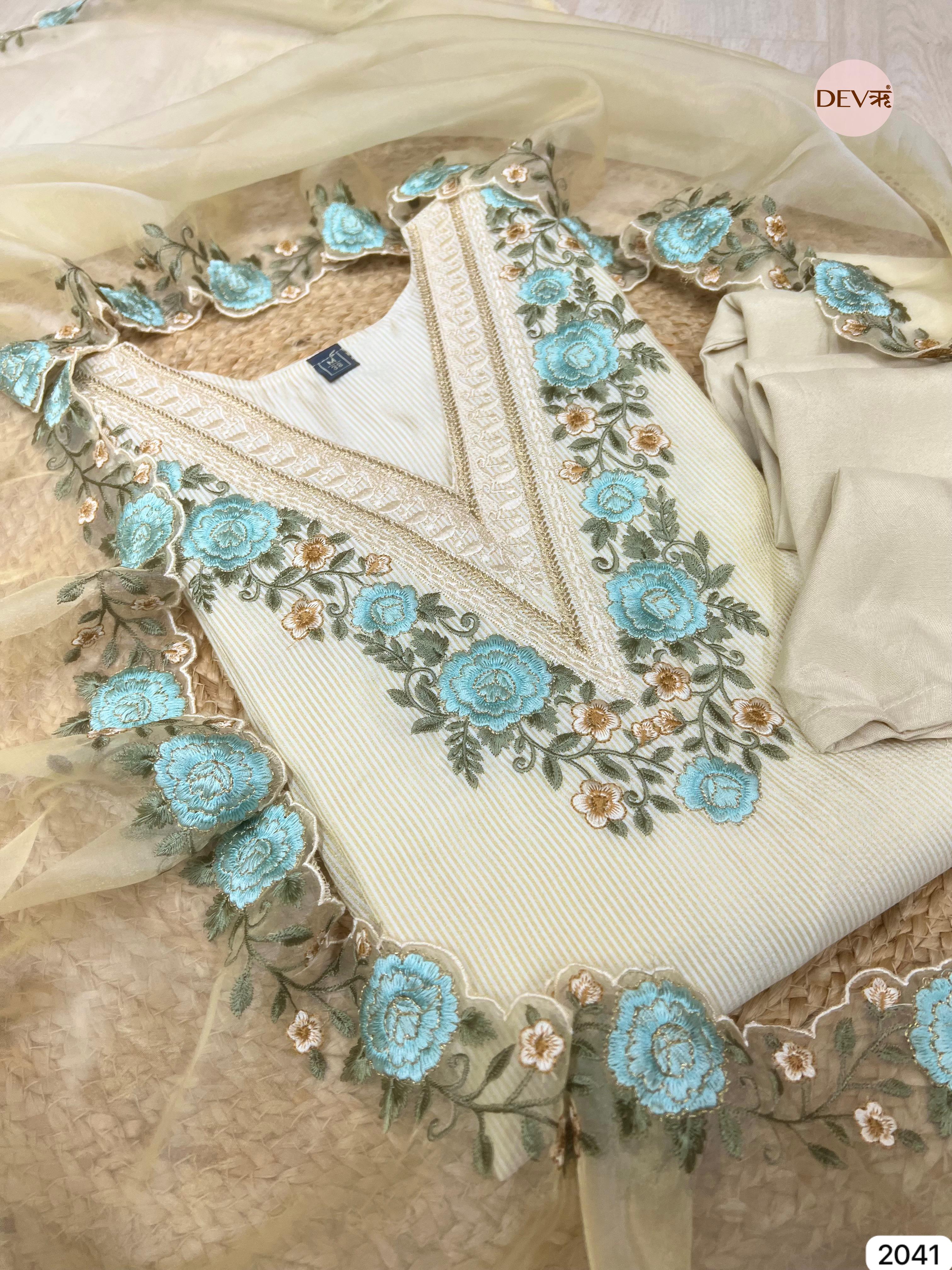 Noor-e-Zarina Tissue Silk Embroidered Peach 3-Piece Set (Devri – D.No 2041)