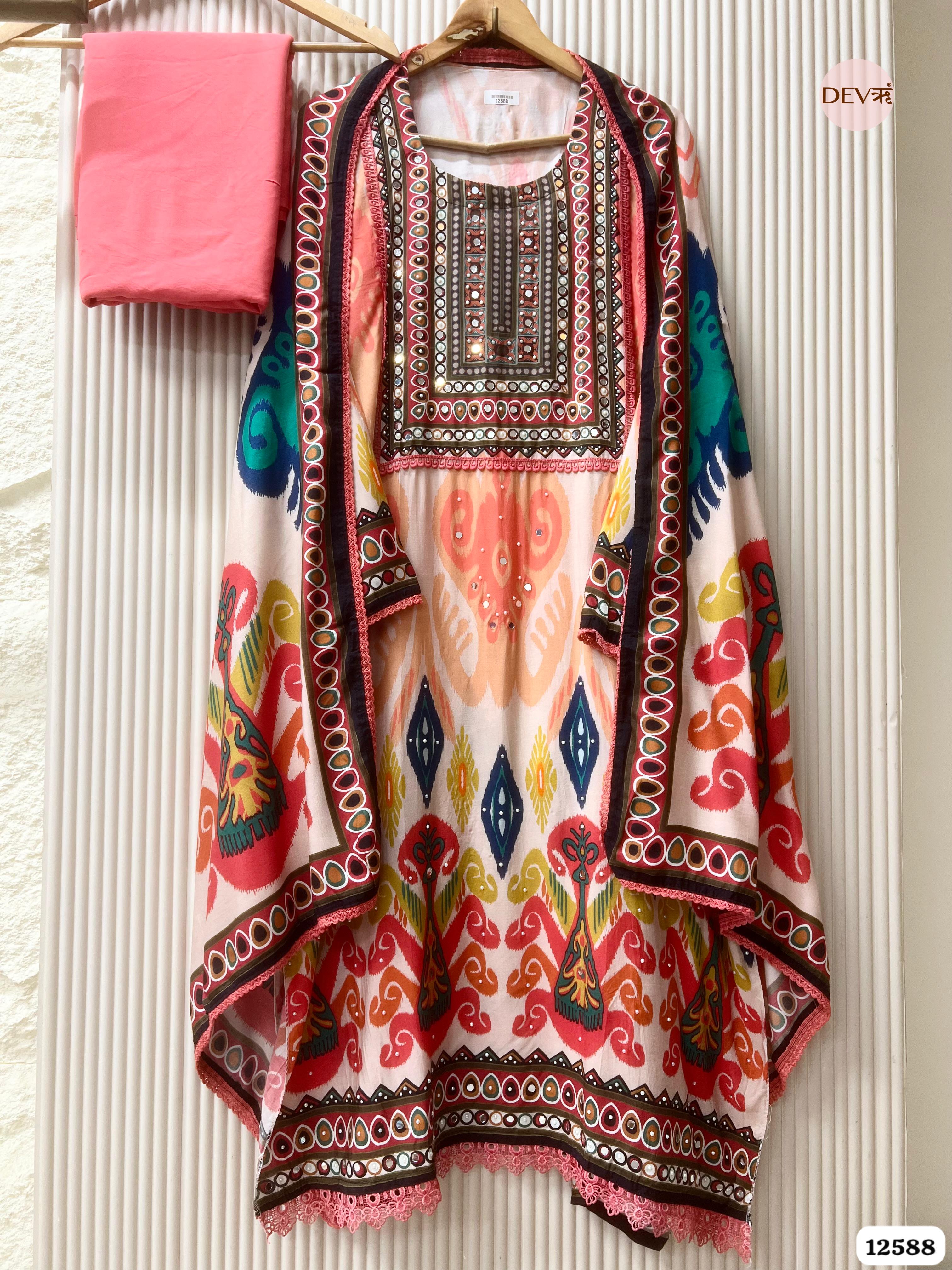 Multi-Colour Muslin Printed Unstitched 3-Piece Suit (Devri – D.No 12588)