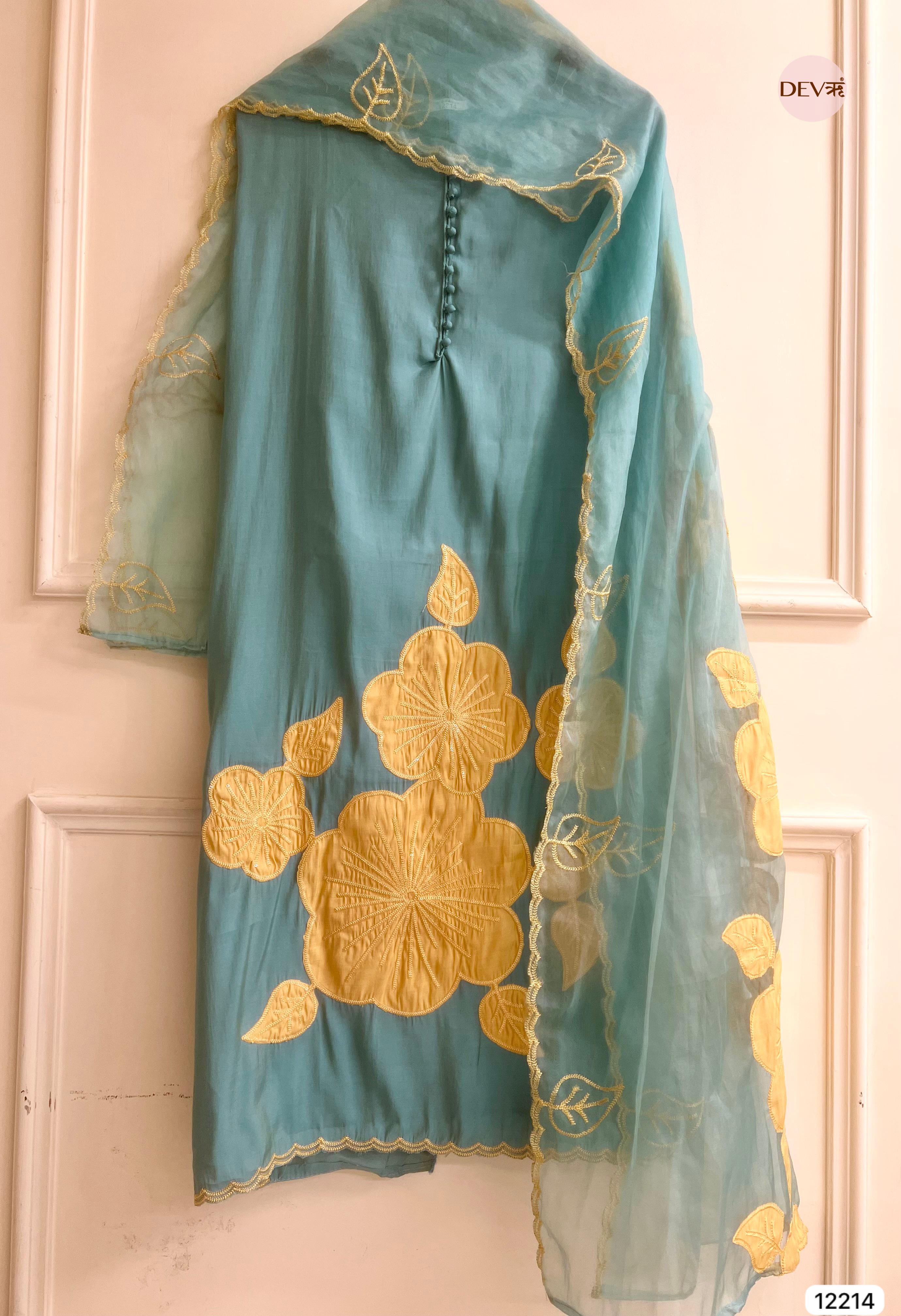 Teal Modal Silk Embroidered Unstitched 3-Piece Suit (Devri – D.No 12214)