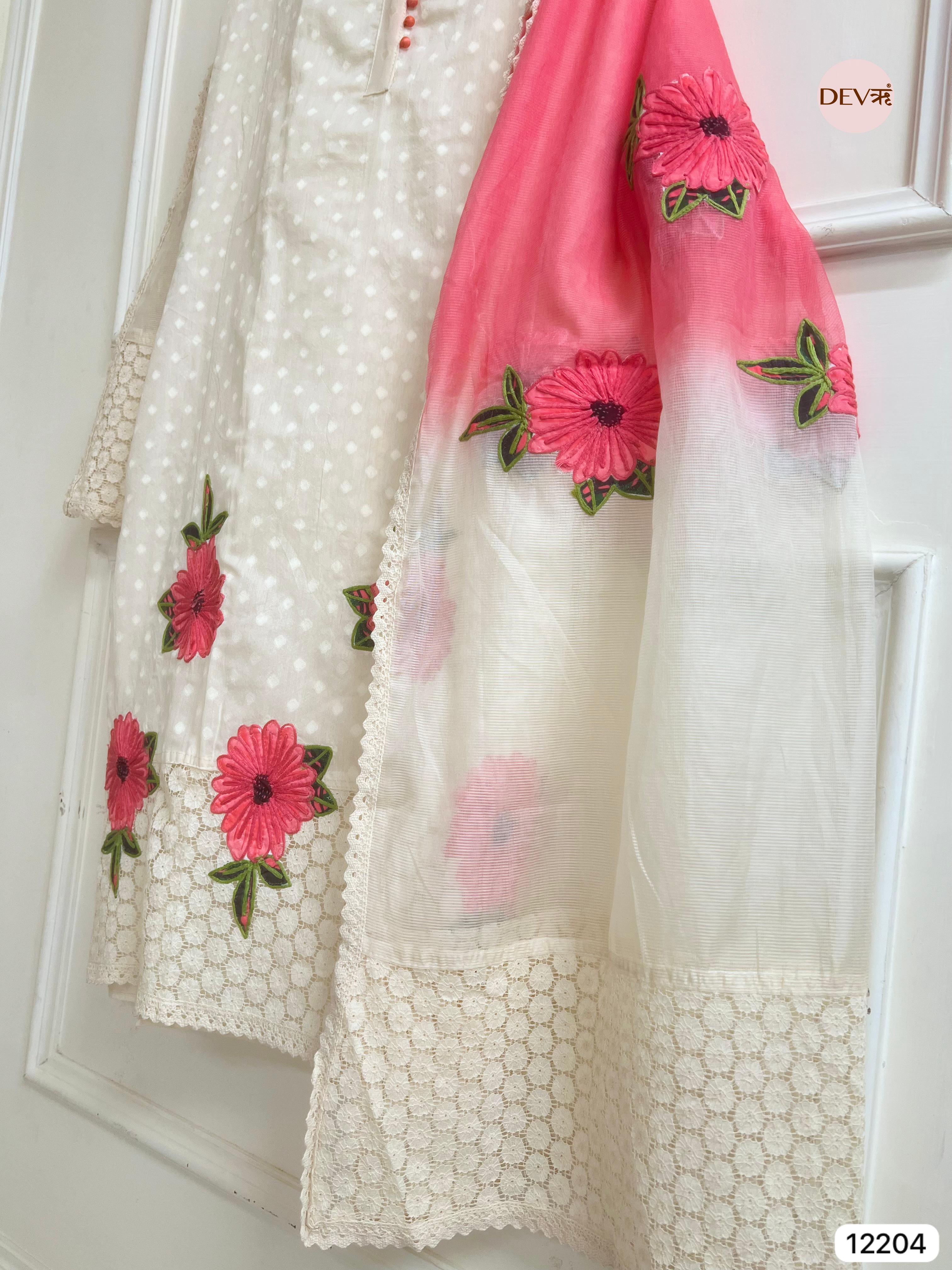 Aarini Mul Chanderi Floral-Embroidered 3-Piece Set (Devri – D.No 12204)