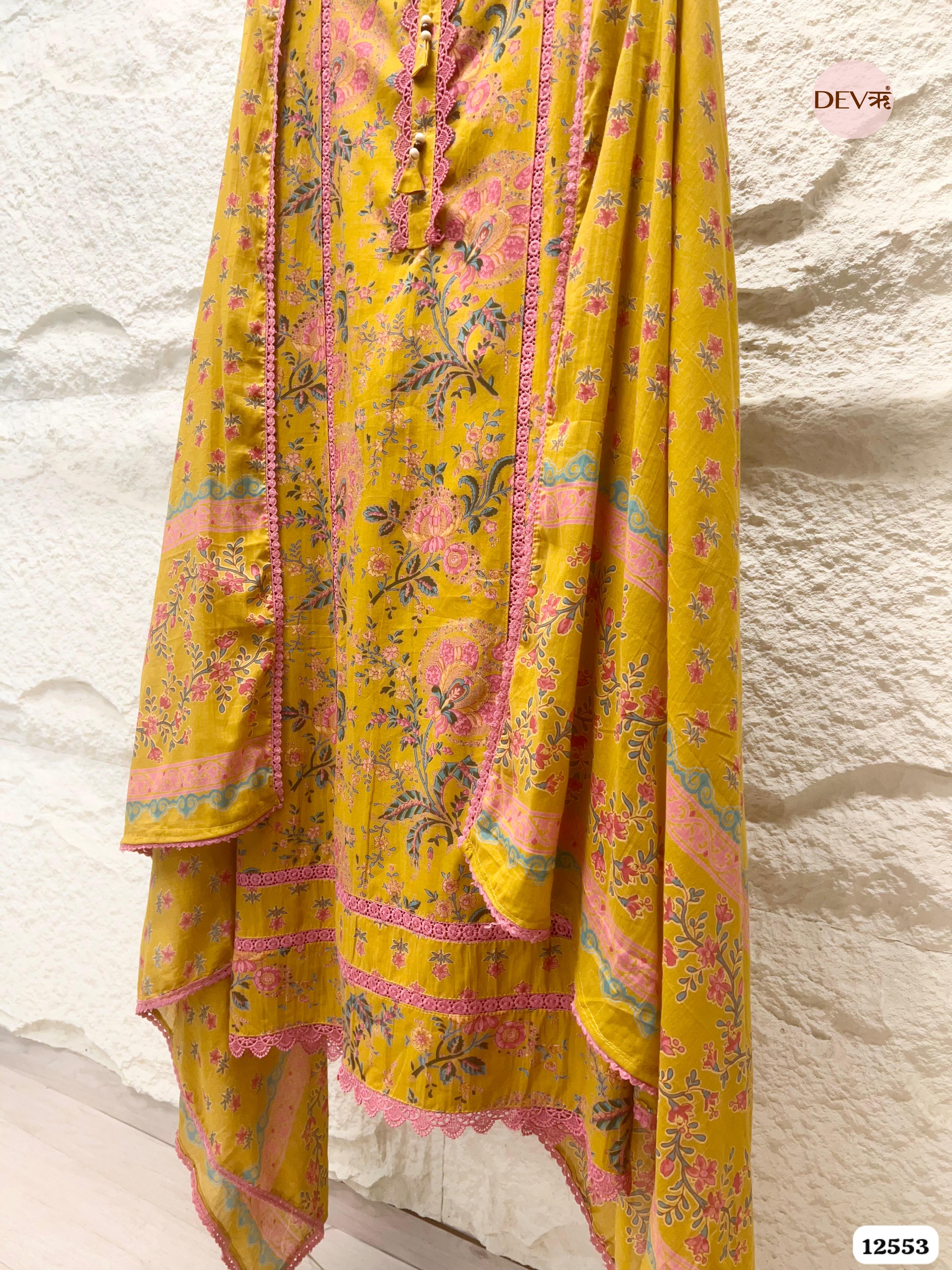Mustard Pure Cotton Printed Unstitched 3-Piece Suit (Devri – D.No 12553)