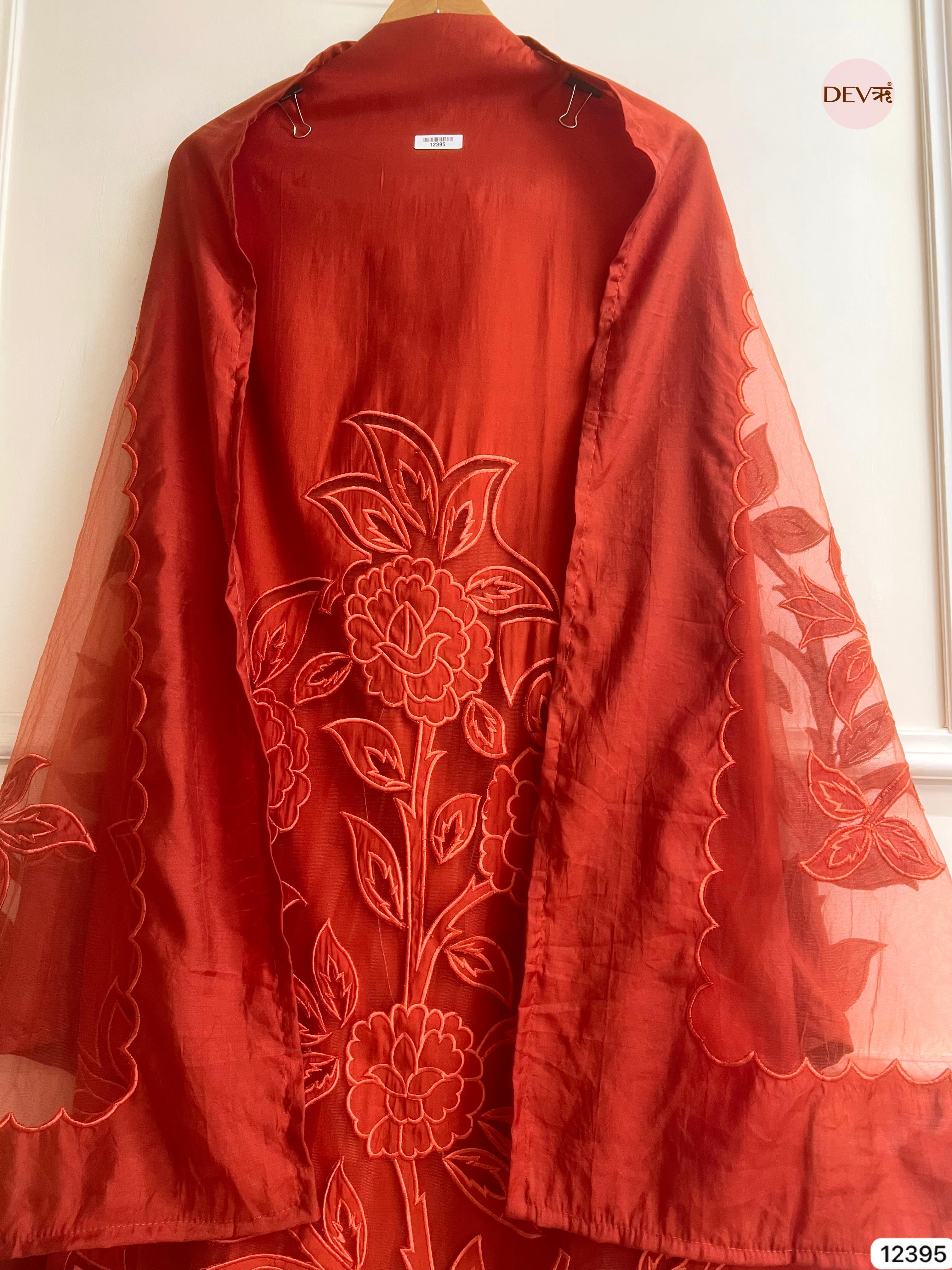 Rust Modal Silk Embroidered Unstitched 3-Piece Suit (Devri – D.No 12395)