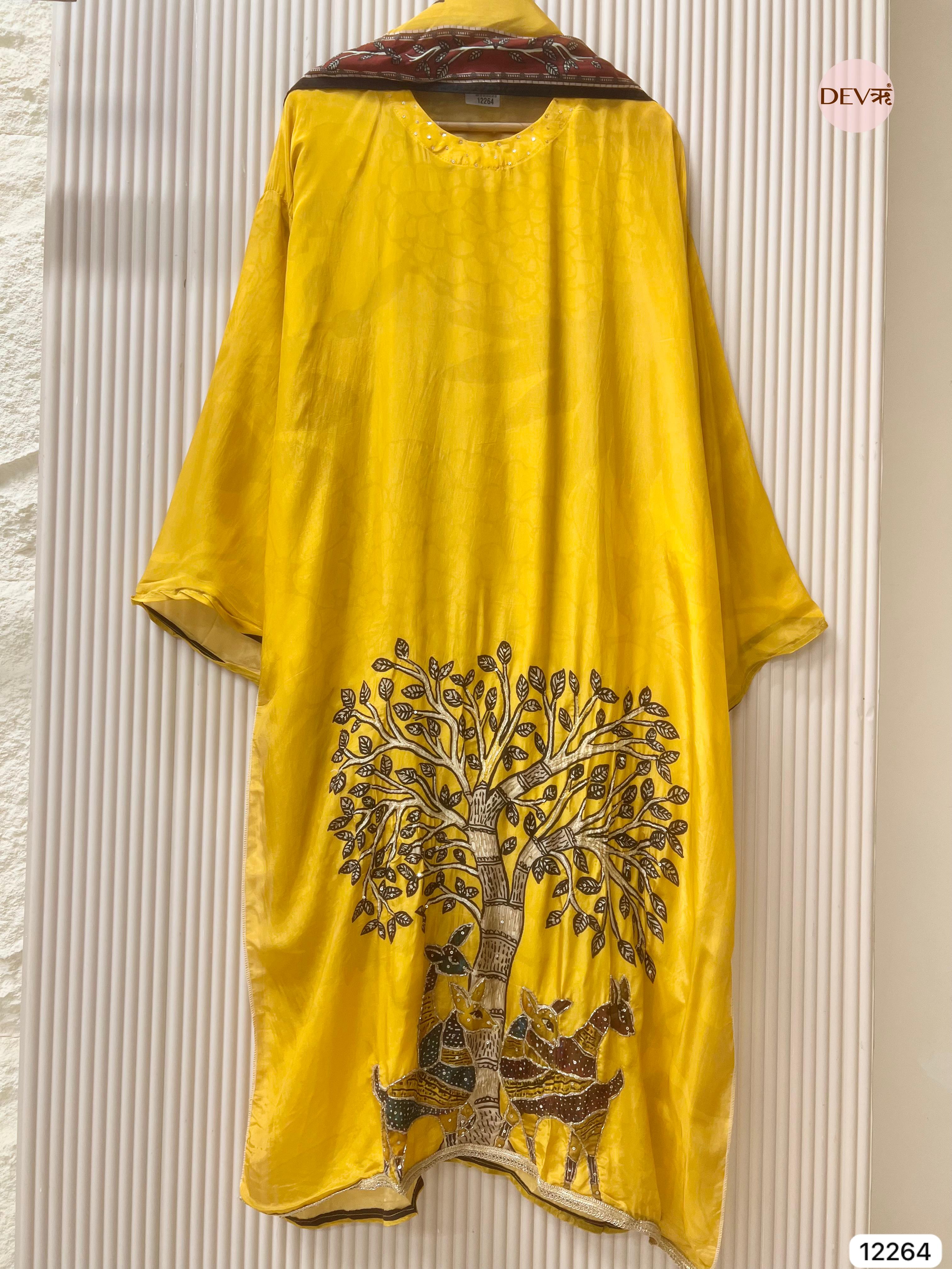 Yellow Tissue Glass Printed Unstitched 3-Piece Suit (Devri – D.No 12264)