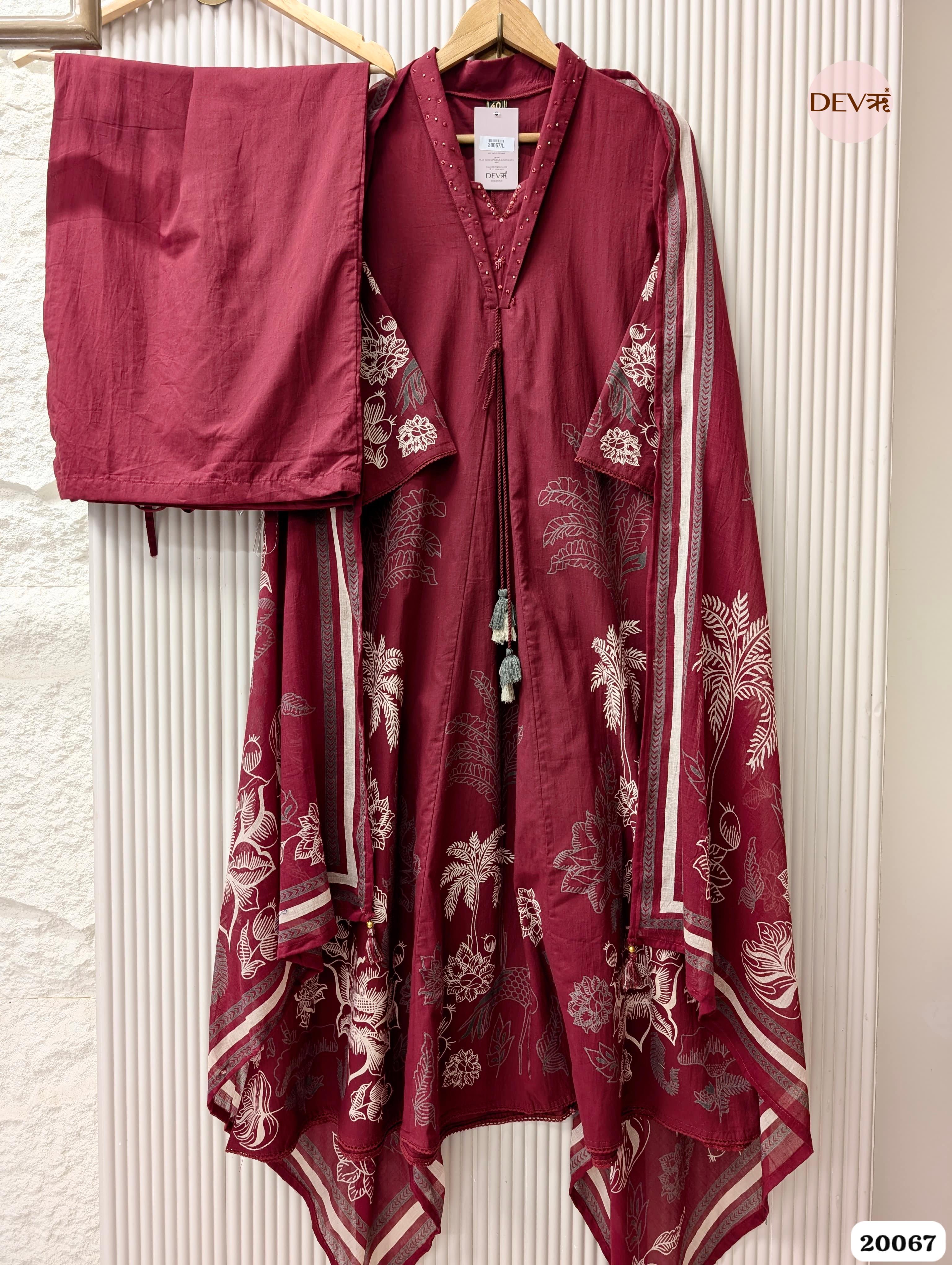 Meher Pure Cotton Printed Maroon 3-Piece Set (Devri – D.No 20067)