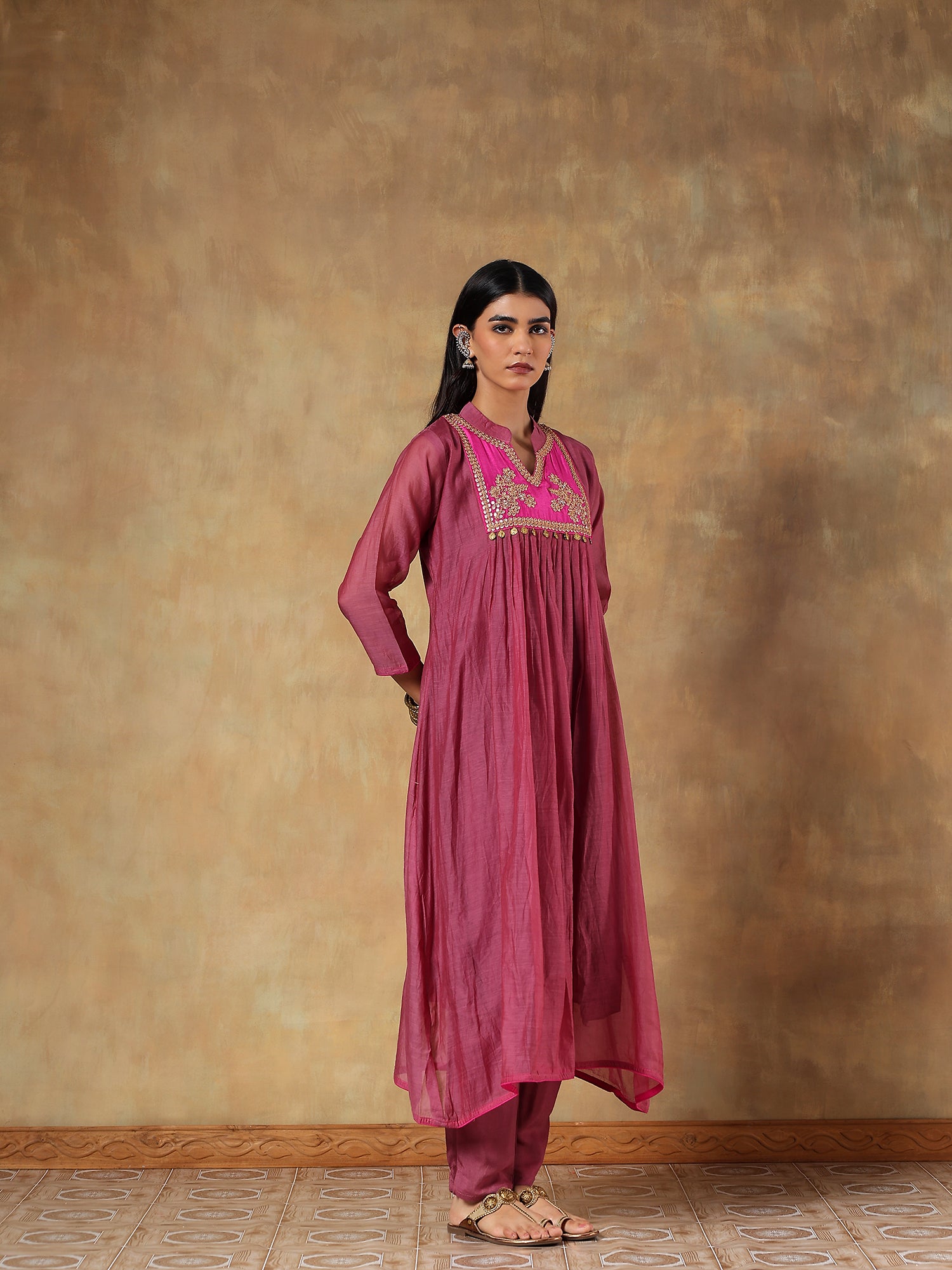 Ira Mul Chanderi Hand-Embroidered 3-Piece Set (Devri – D.No 1087)