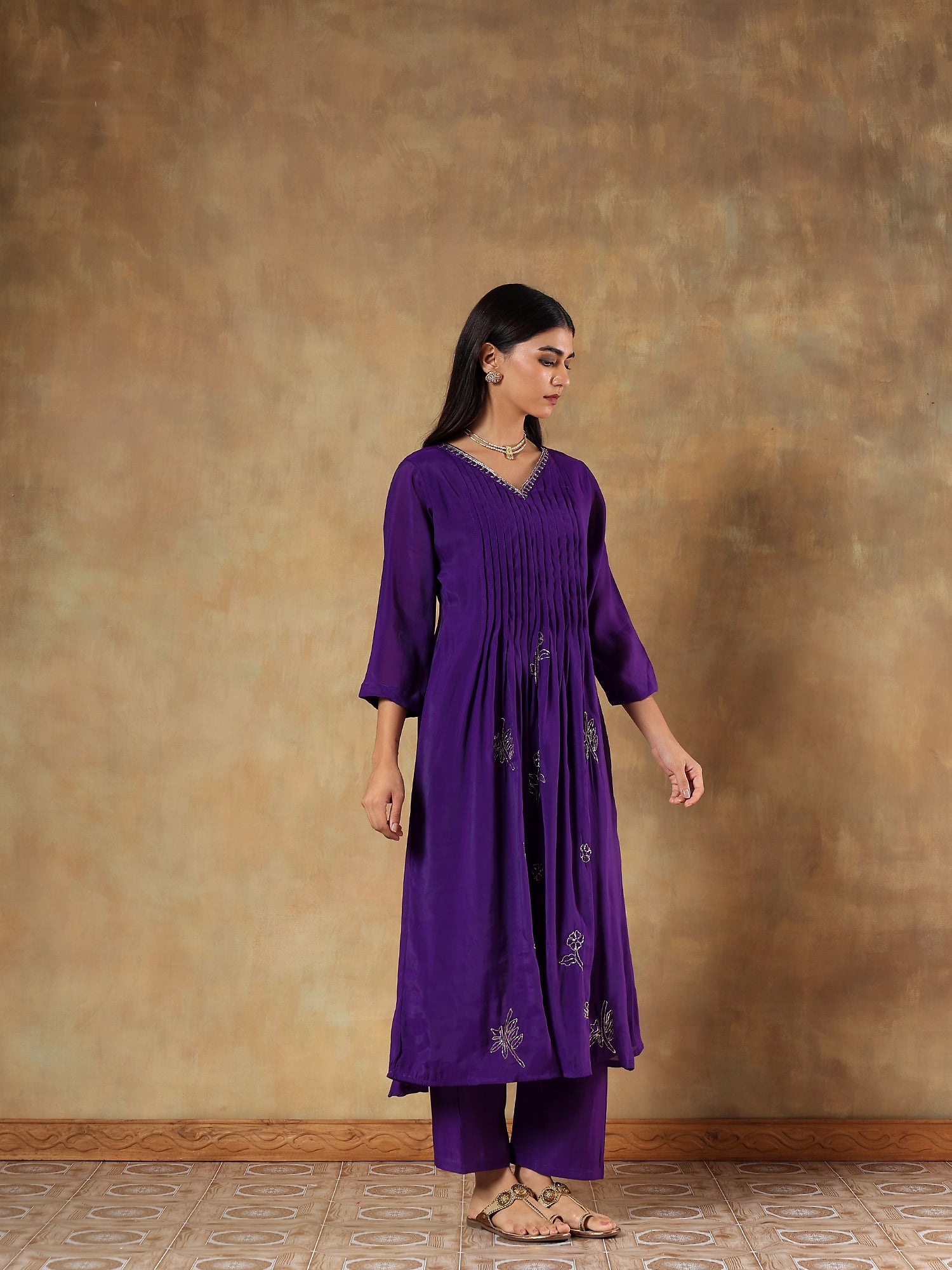Amara Violet Premium Silk Embroidered 3-Piece Set - {1081/M}