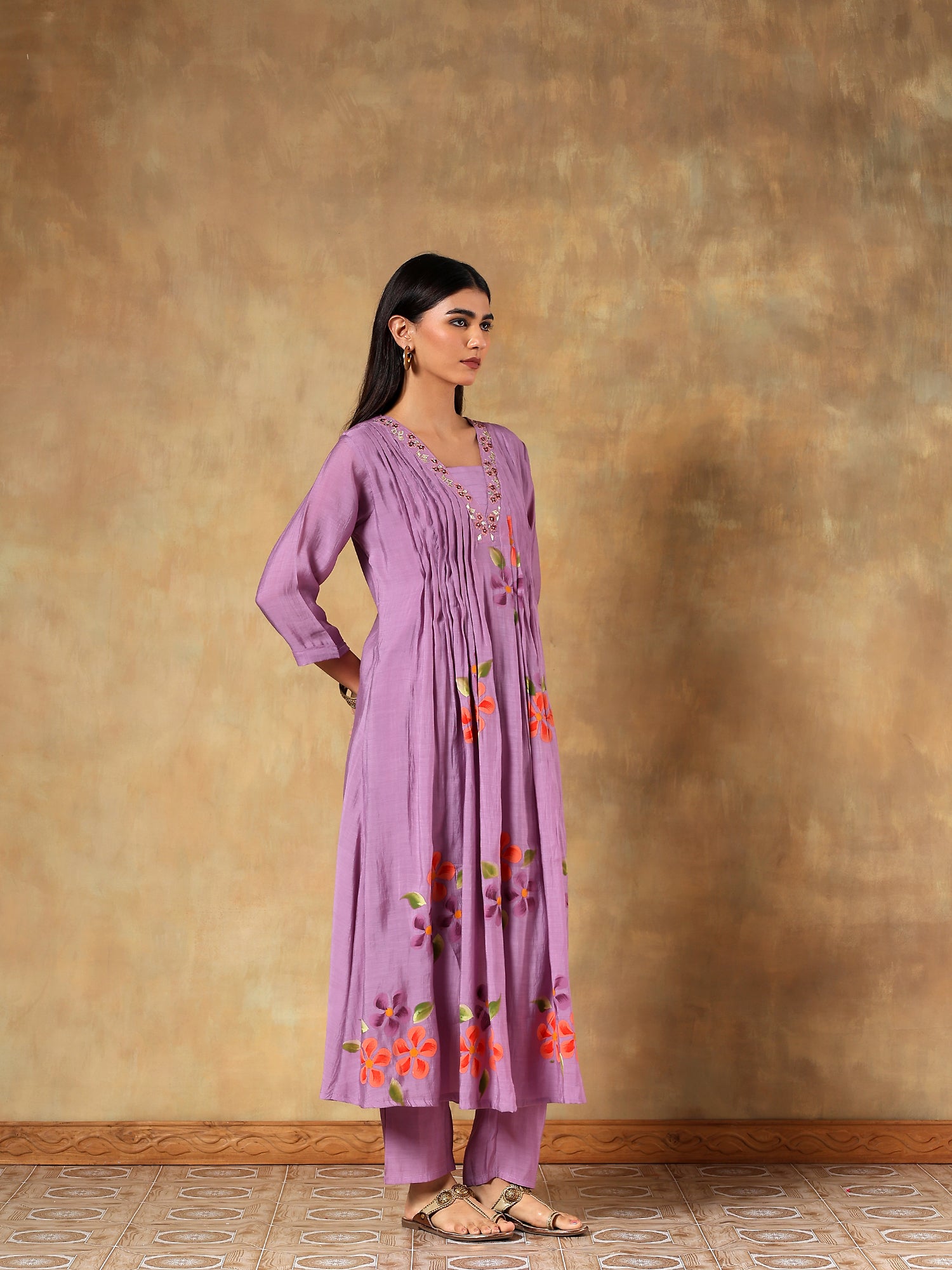 Tavisha Mul Chanderi Hand-Embroidered 3-Piece Set (Devri – D.No 1077)