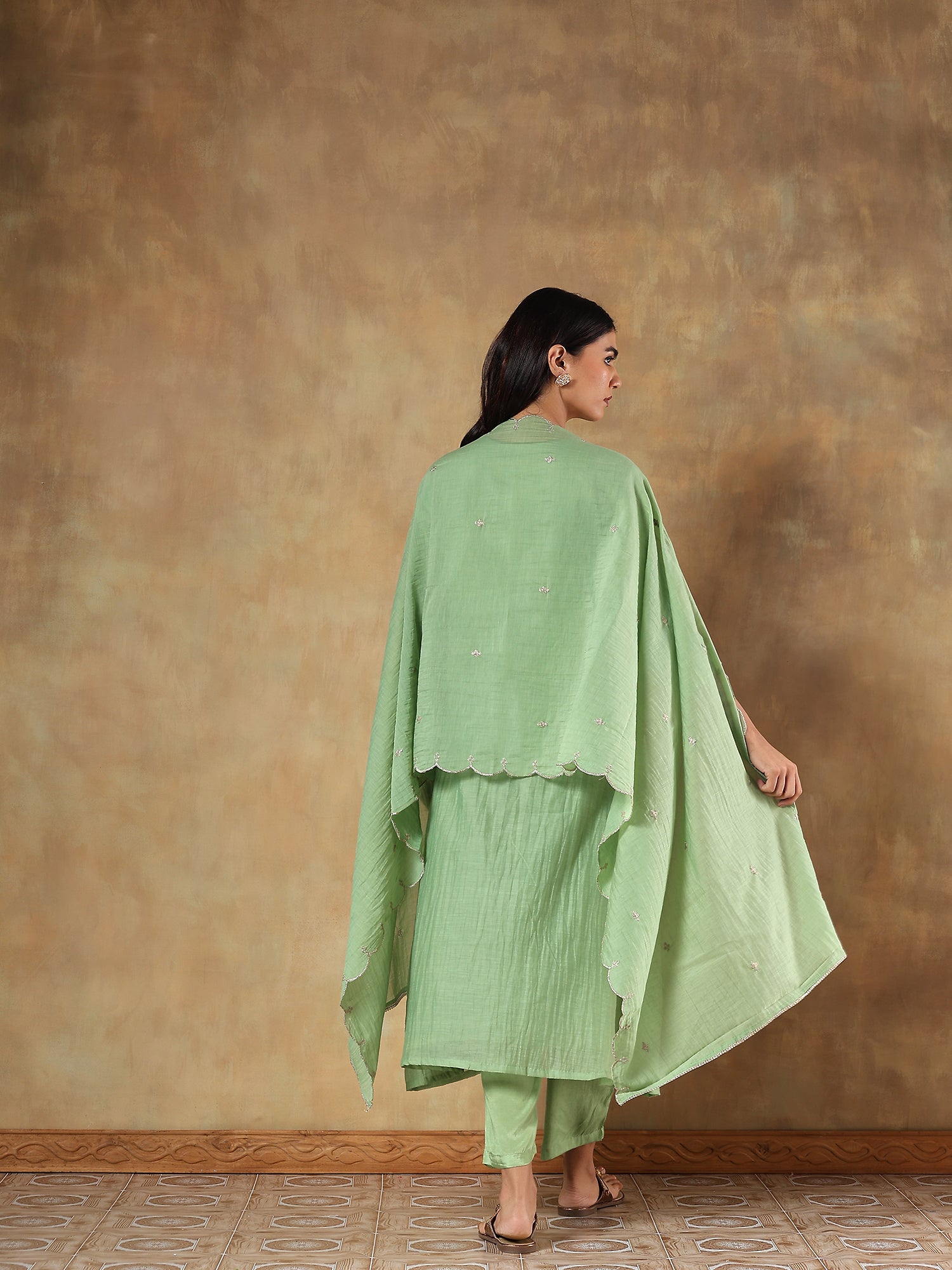 Kiyana Pistachio Mul Chanderi Embroidered 3-Piece Set - {1099/M}