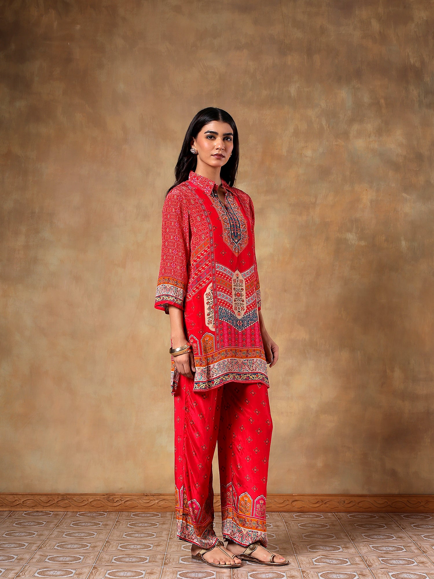 Red Printed Set Crafted In soft Natural Crepe- Set Of 2 - {1062/M}