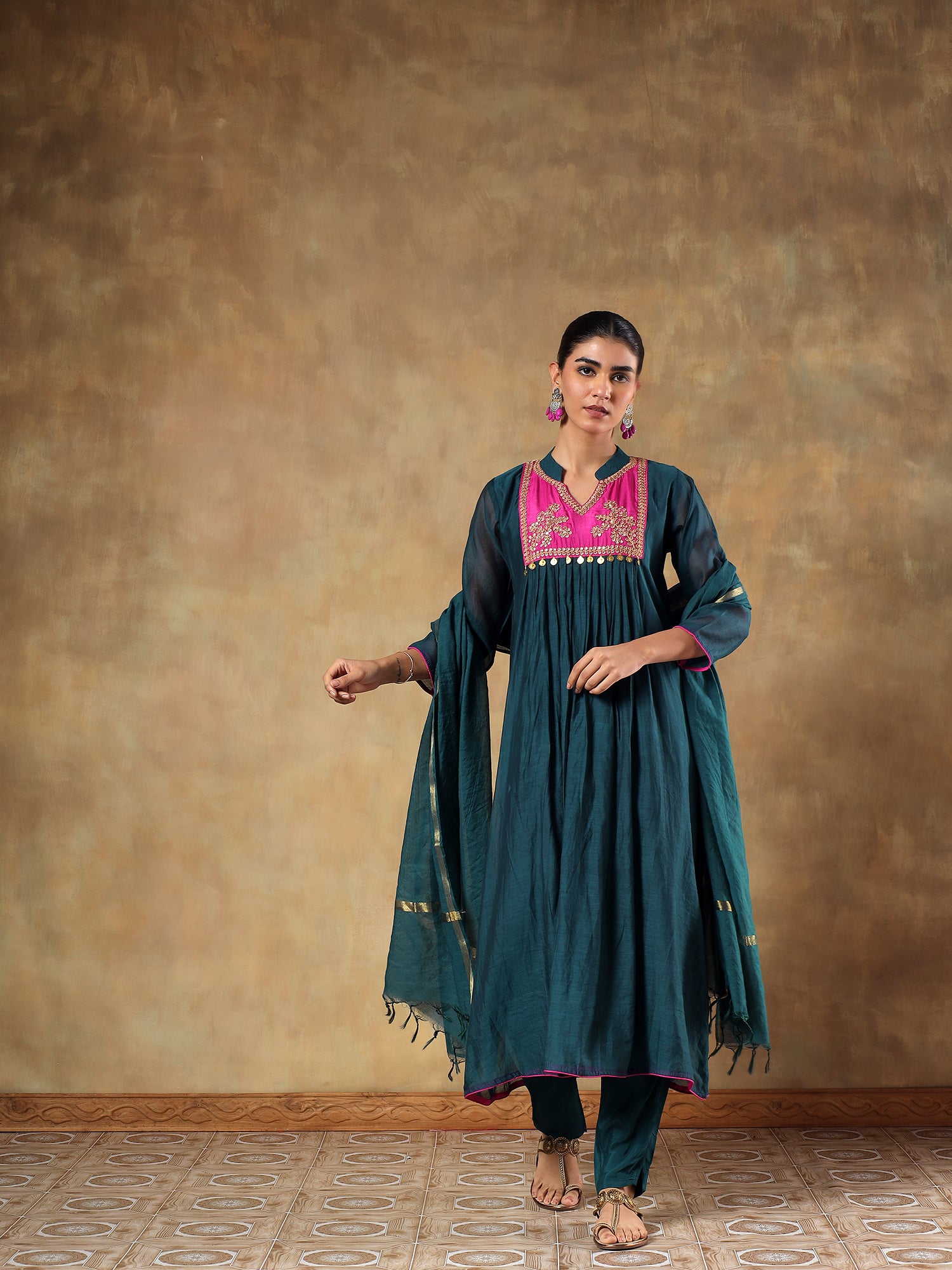 Neelkamal Mul Chanderi Embroidered 3-Piece Set - {1088/M}