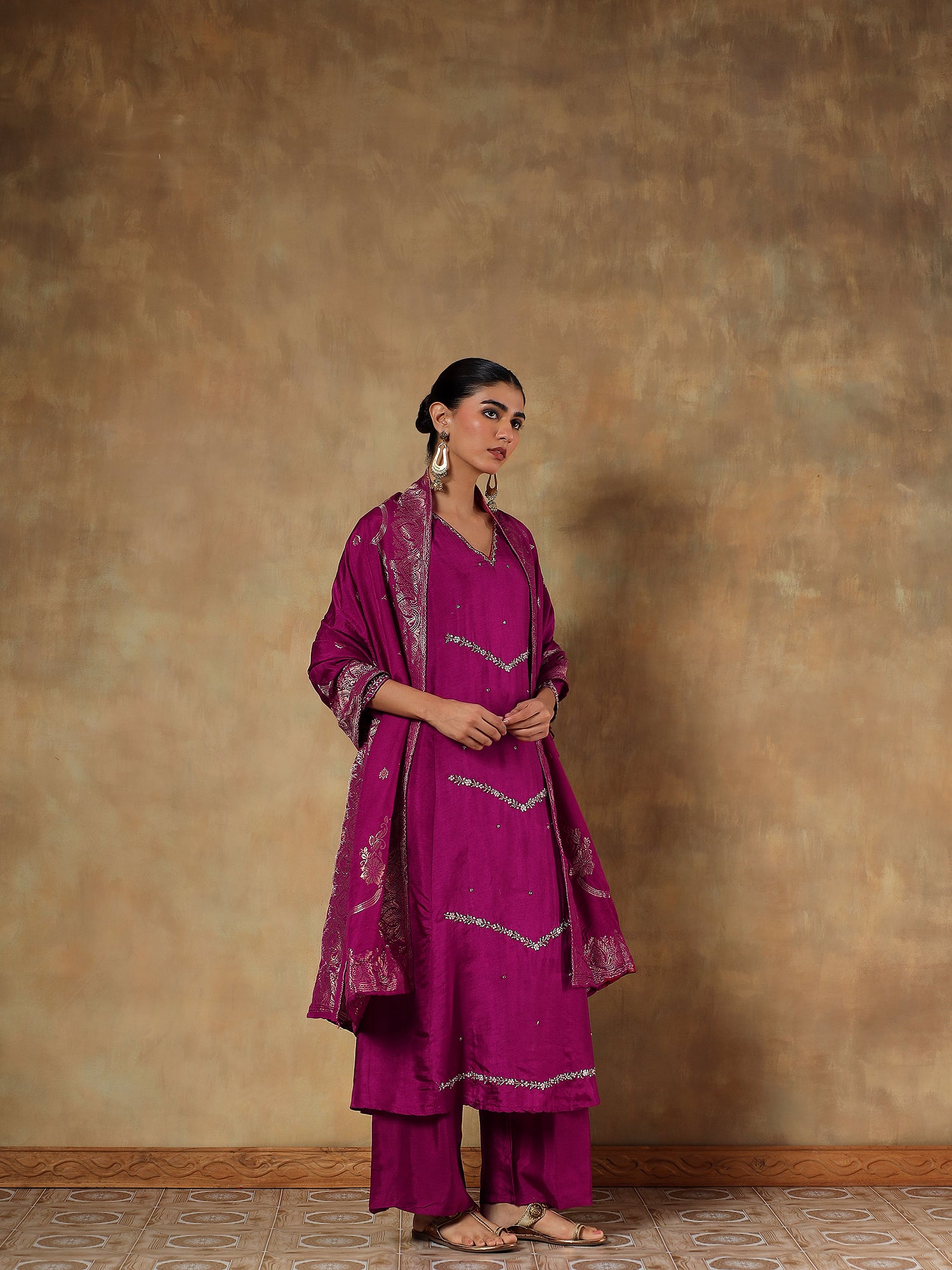 Mehira Magenta Viscose Silk Embroidered 3-Piece Set - {1095/M}