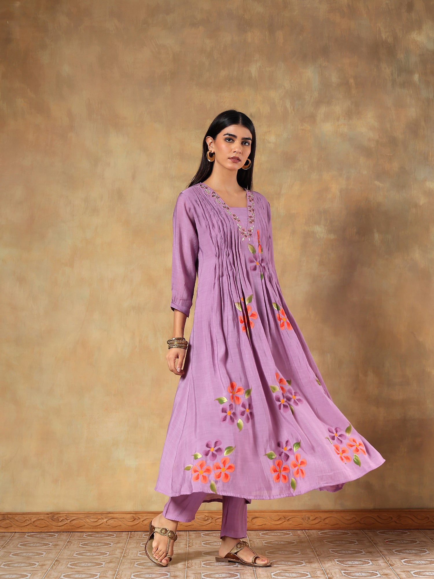 Tavisha Mul Chanderi Hand-Embroidered 3-Piece Set (Devri – D.No 1077)