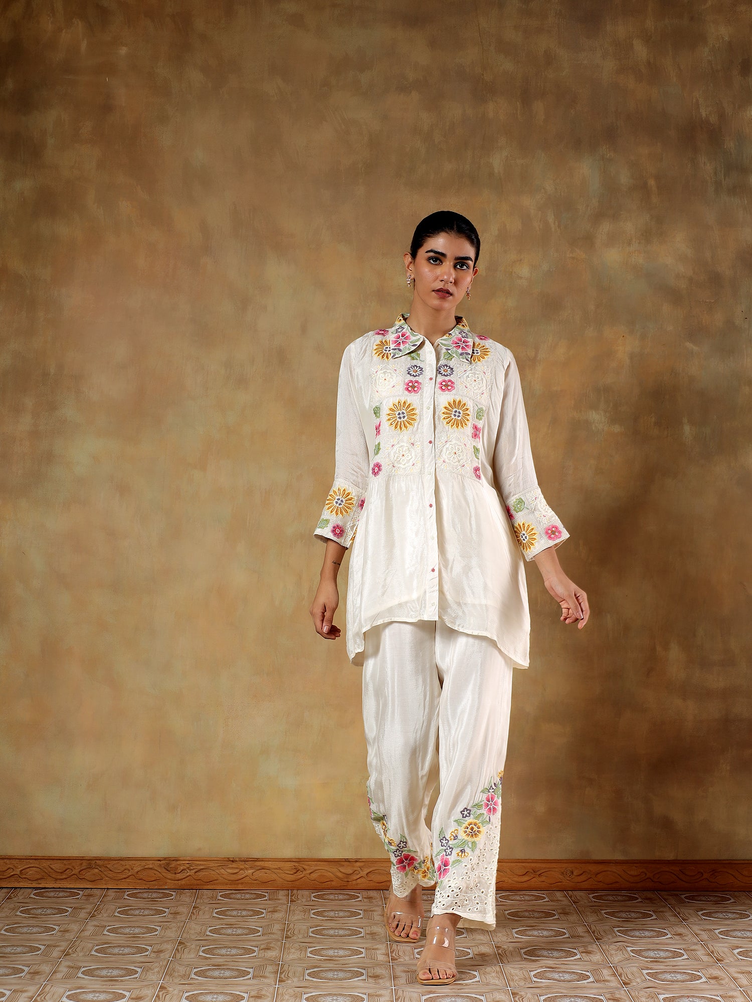 Khusnuma Chinon Silk Floral Embroidered 2-Piece Set - {1064/M}