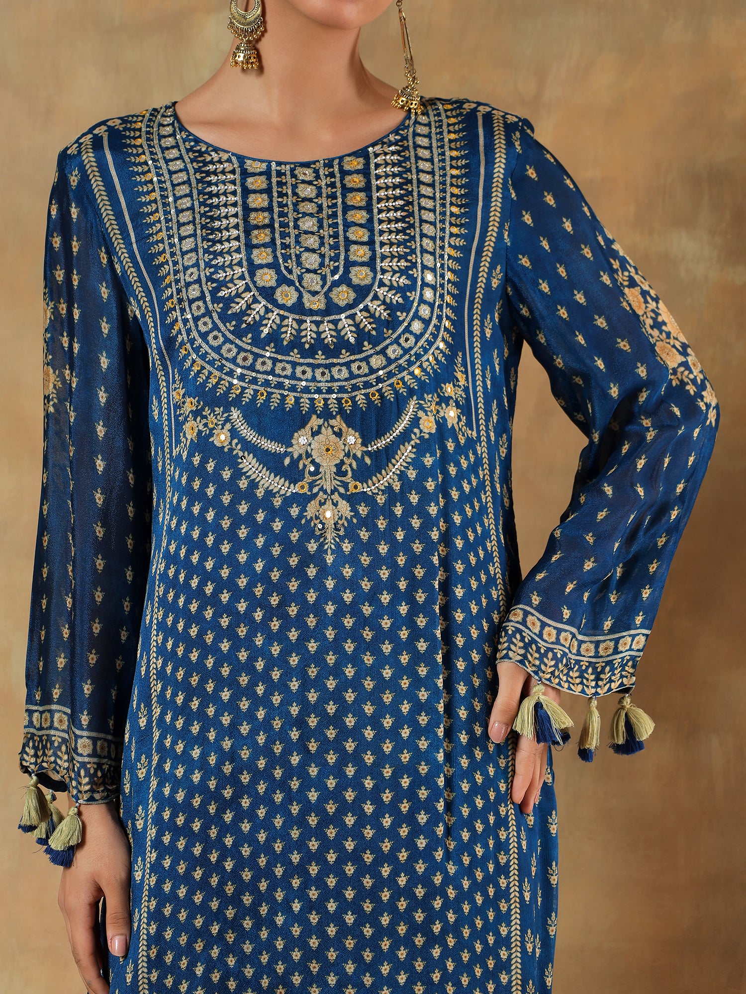 Noorvi Navy Viscose Silk Embroidered 3-Piece Set - {1085/M}