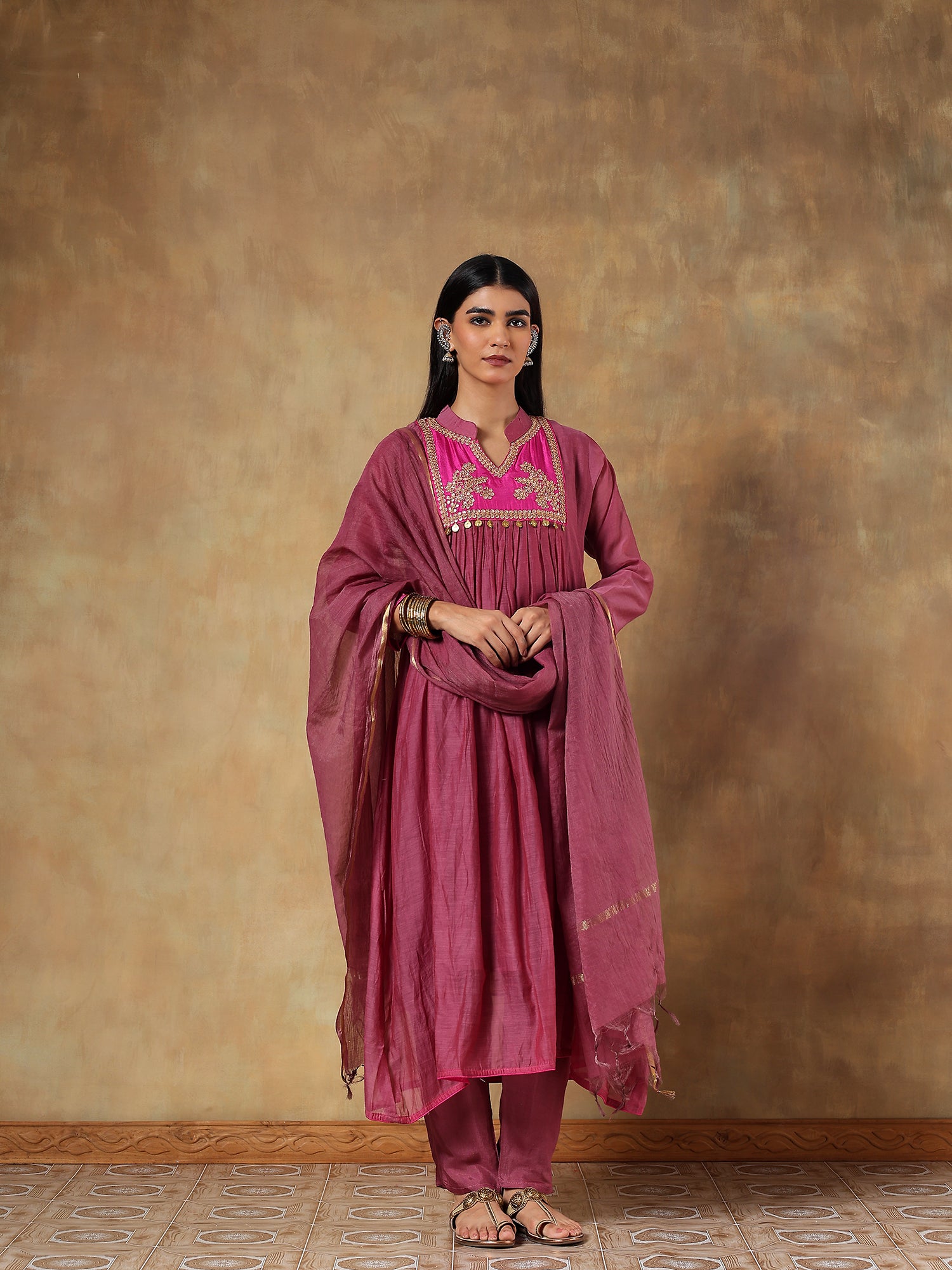 Ira Mul Chanderi Hand-Embroidered 3-Piece Set (Devri – D.No 1087)