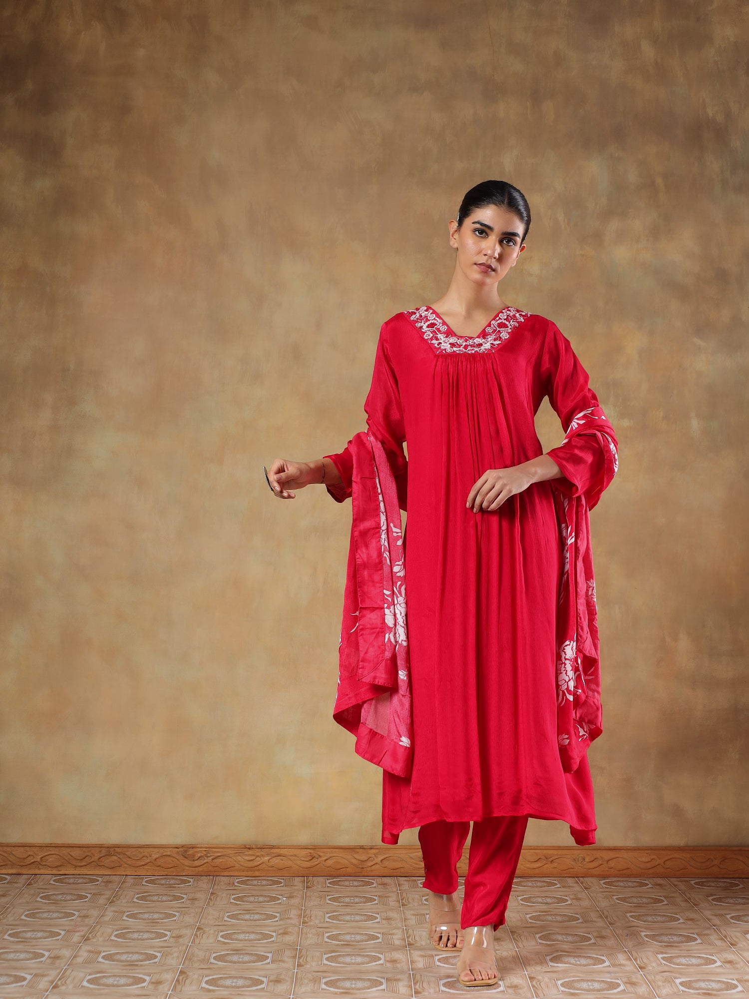 Vamika Rouge Pure Chinon Embroidered 3-Piece Set - {2005/M}