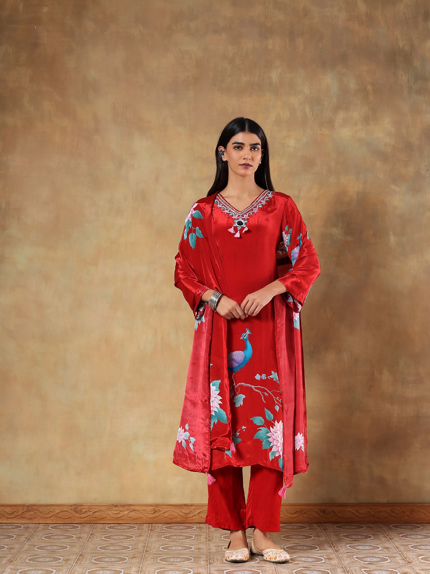 Noor Natural Crepe Printed 3-Piece Set (Devri – D.No 1079)