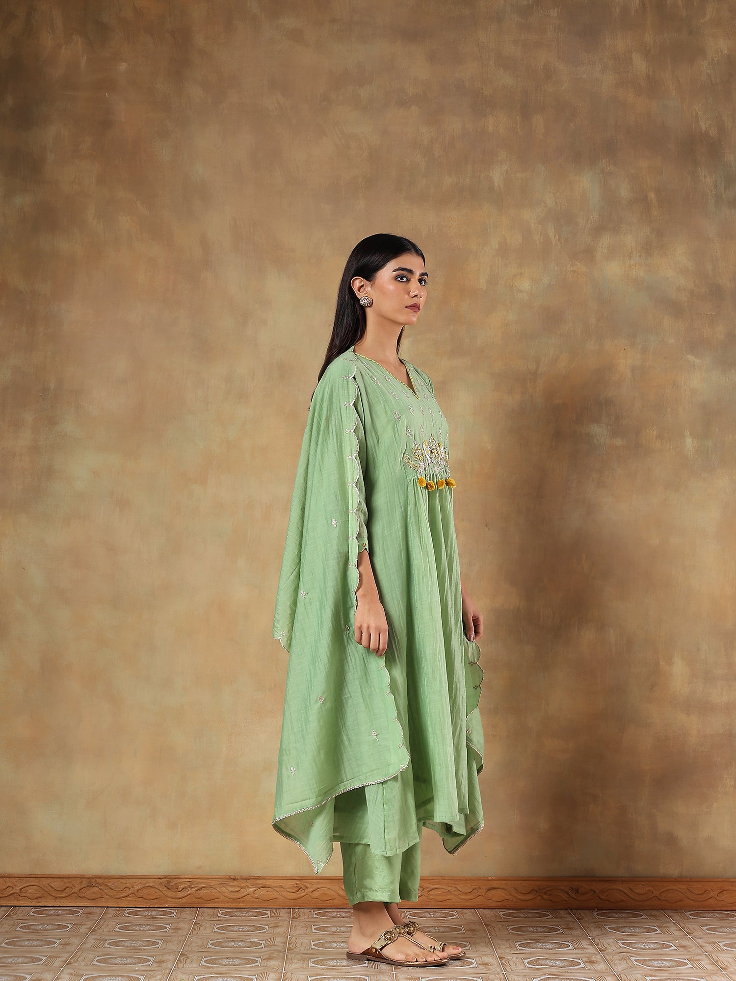 Kiyana Pistachio Mul Chanderi Embroidered 3-Piece Set - {1099/M}