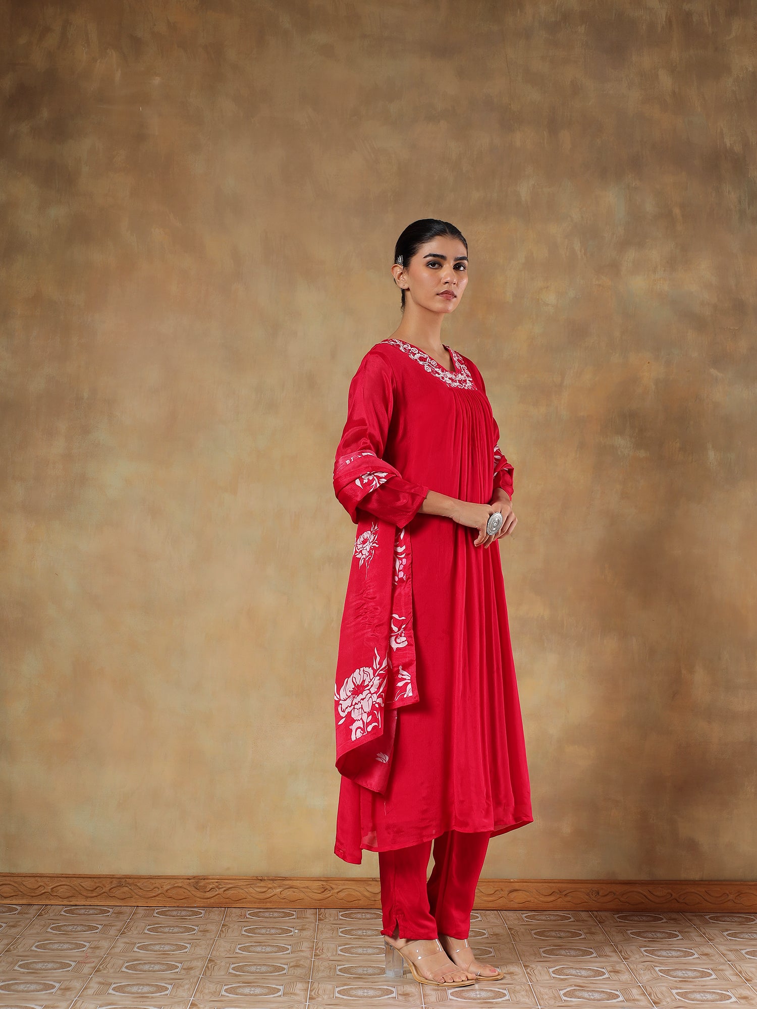 Vamika Rouge Pure Chinon Embroidered 3-Piece Set - {2005}