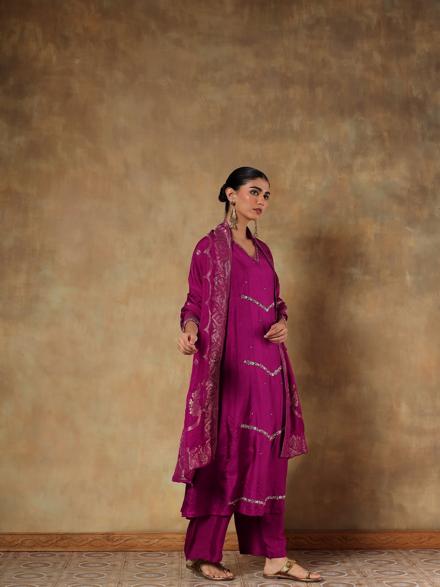 Mehira Magenta Viscose Silk Embroidered 3-Piece Set - {1095/M}