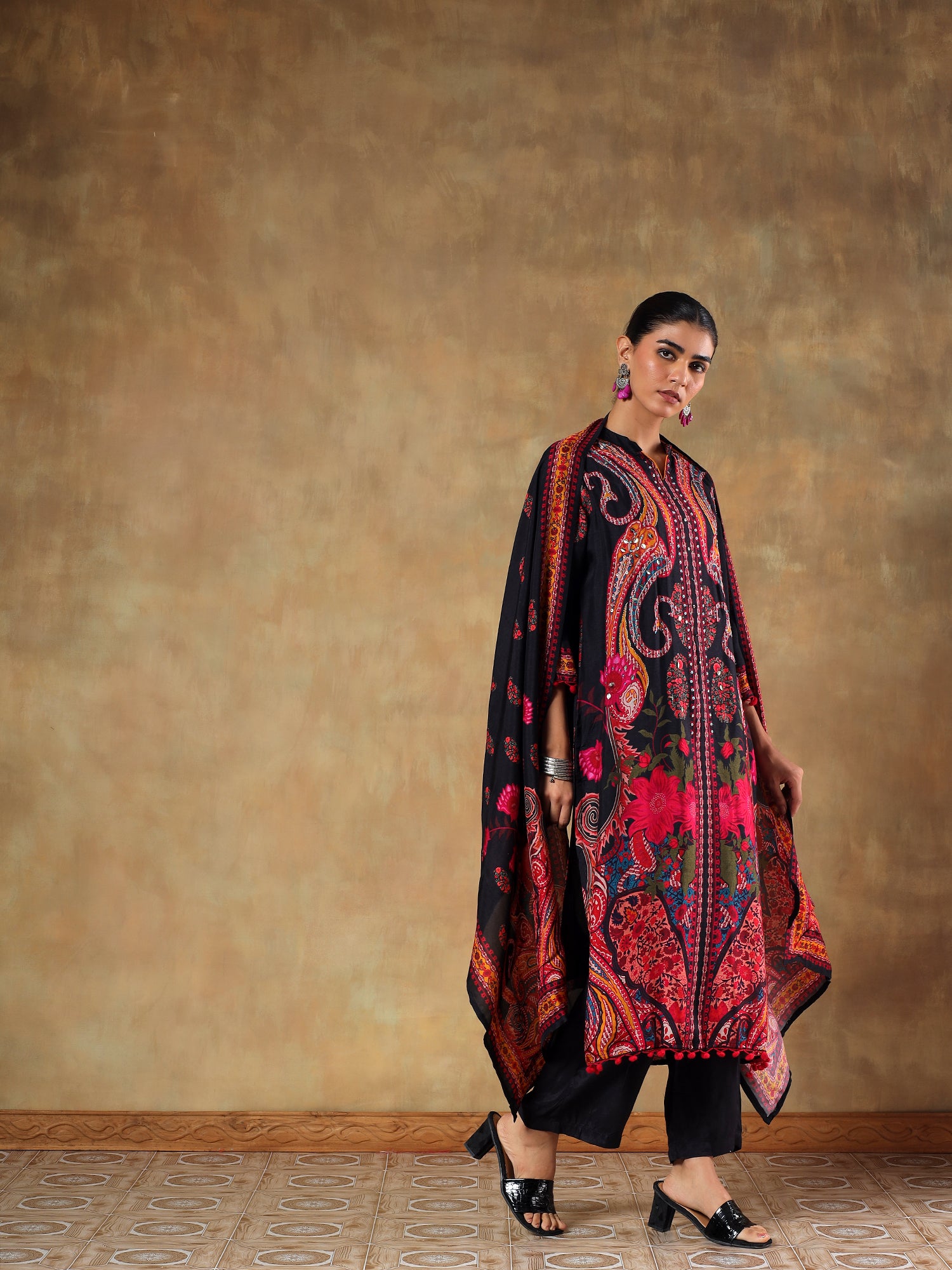 Ruhani Black Pure Muslin Printed 3-Piece Set - {1086}