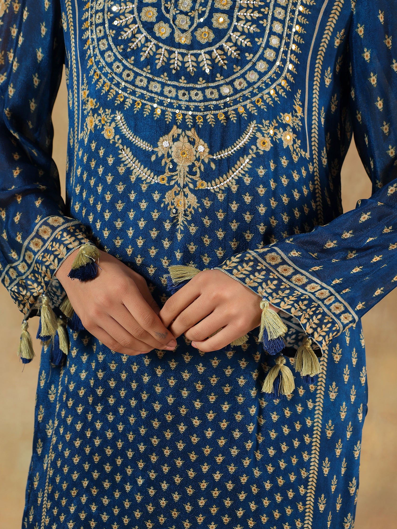 Noorvi Navy Viscose Silk Embroidered 3-Piece Set - {1085/M}