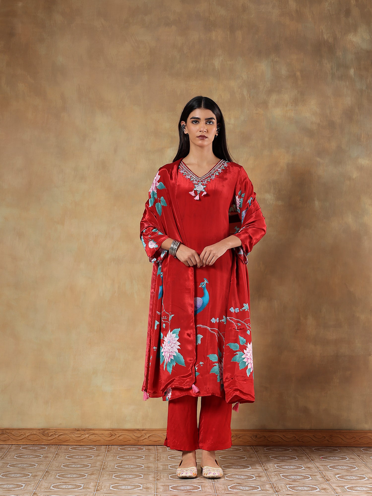 Noor Natural Crepe Printed 3-Piece Set (Devri – D.No 1079)