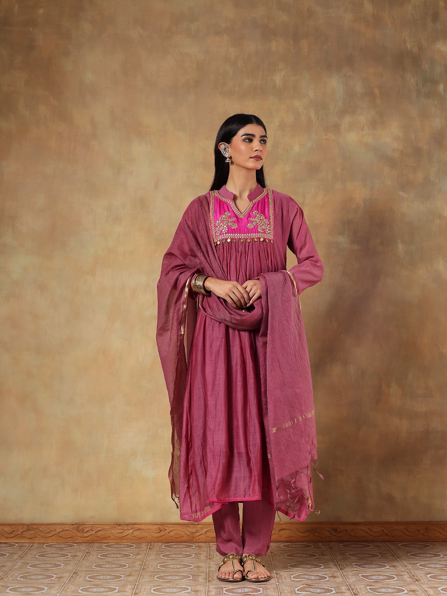 Ira Mul Chanderi Hand-Embroidered 3-Piece Set (Devri – D.No 1087)
