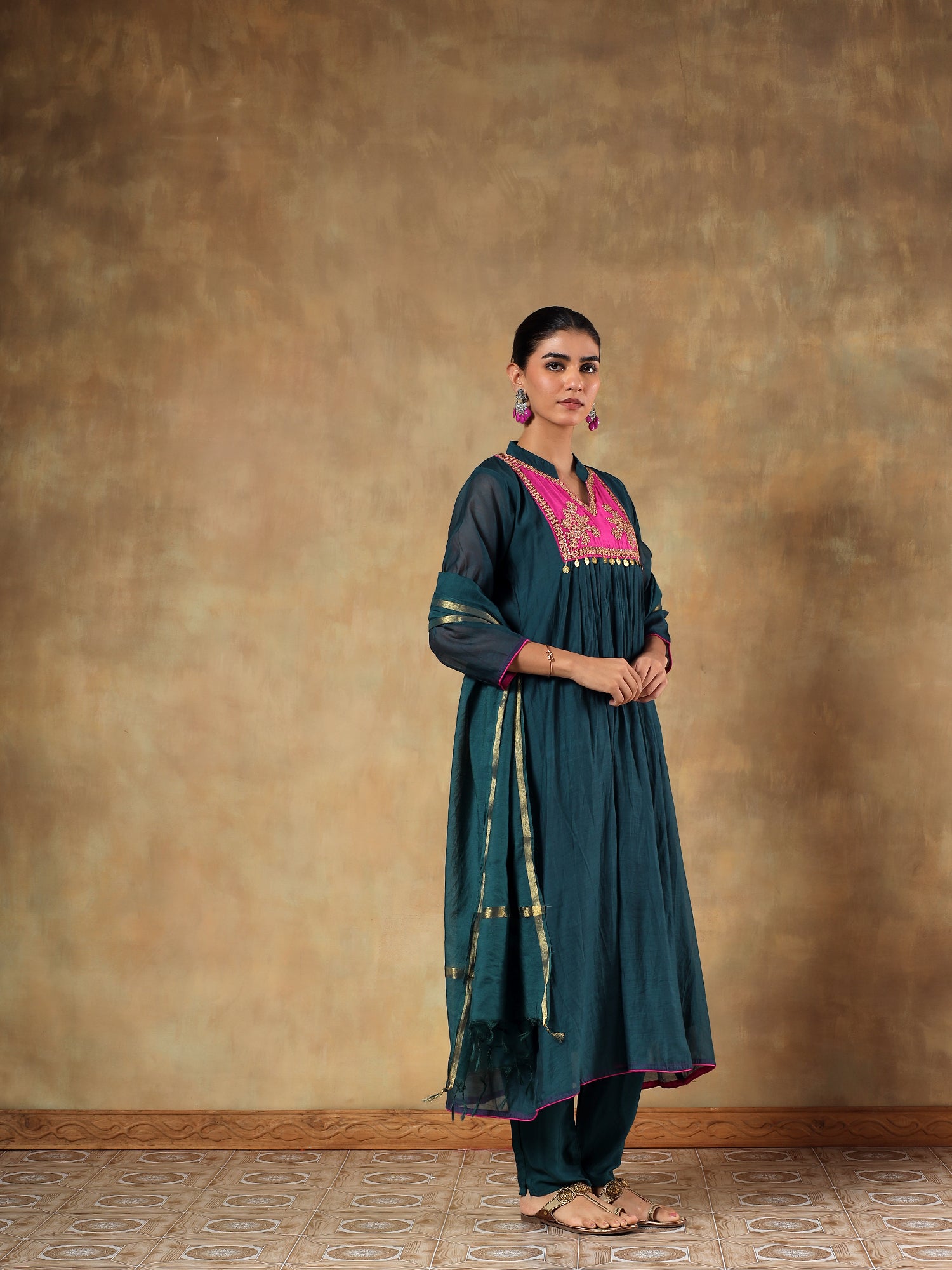 Neelkamal Mul Chanderi Embroidered 3-Piece Set - {1088}