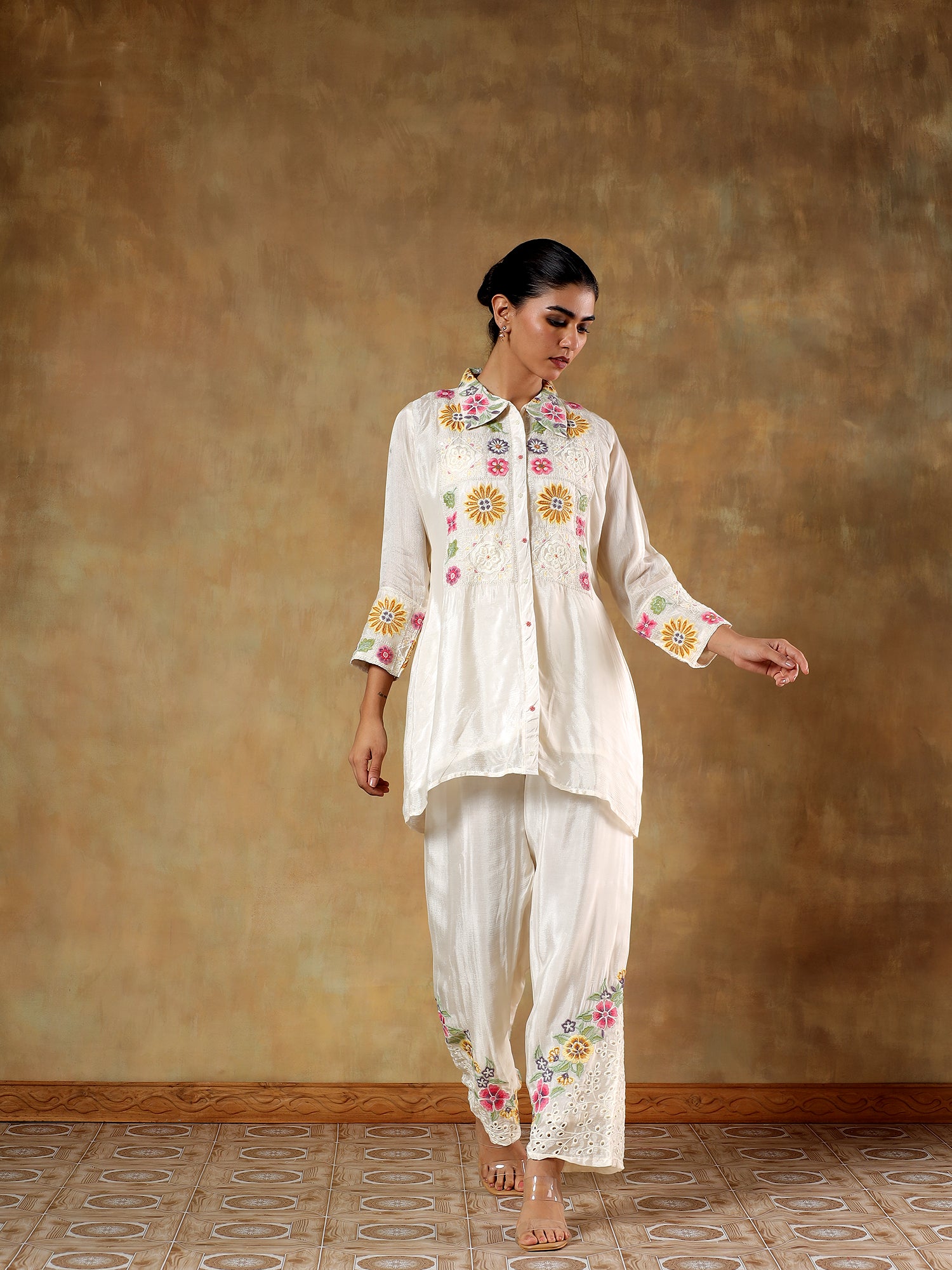 Khusnuma Chinon Silk Floral Embroidered 2-Piece Set - {1064/M}