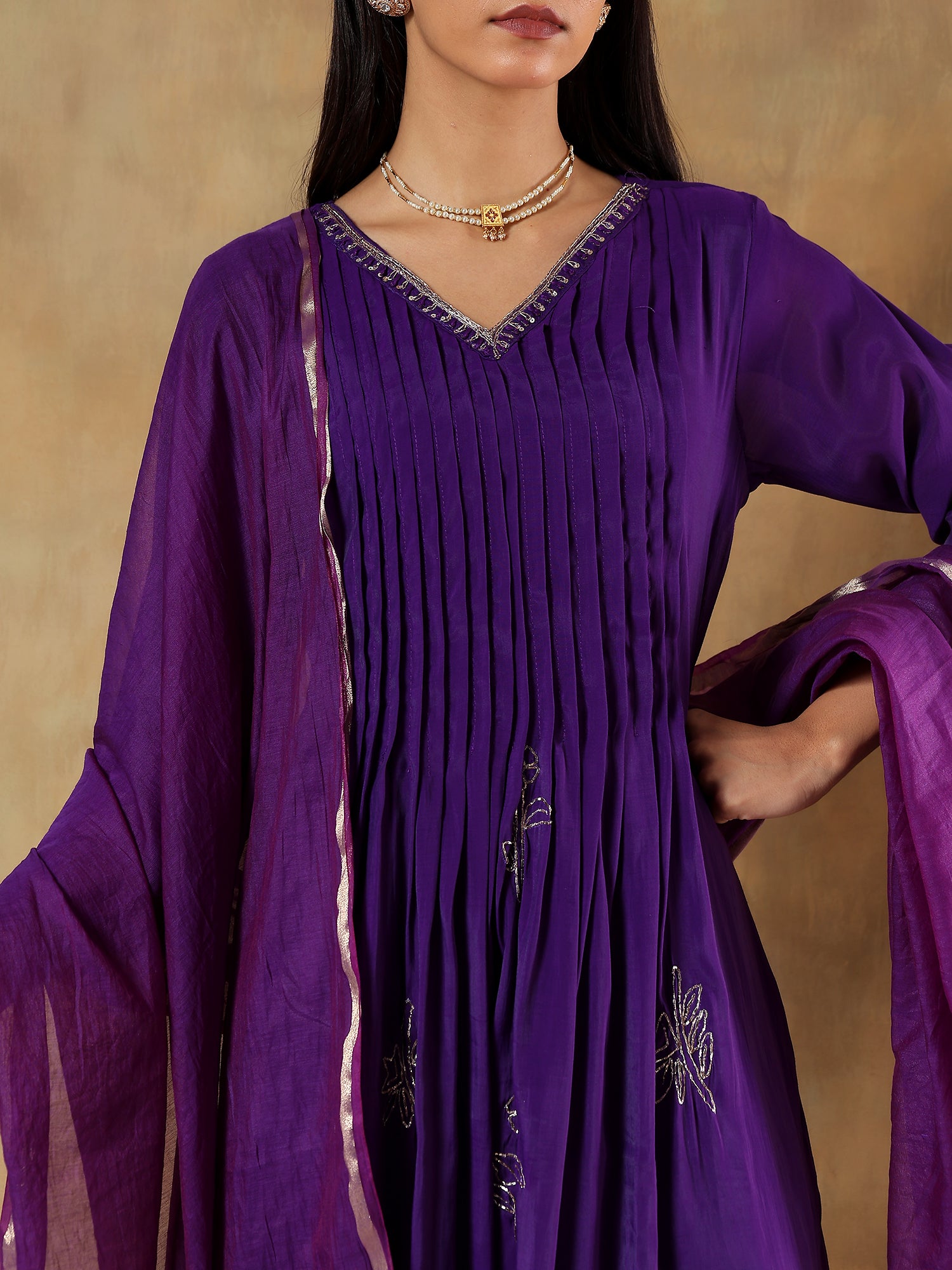 Amara Violet Premium Silk Embroidered 3-Piece Set - {1081}