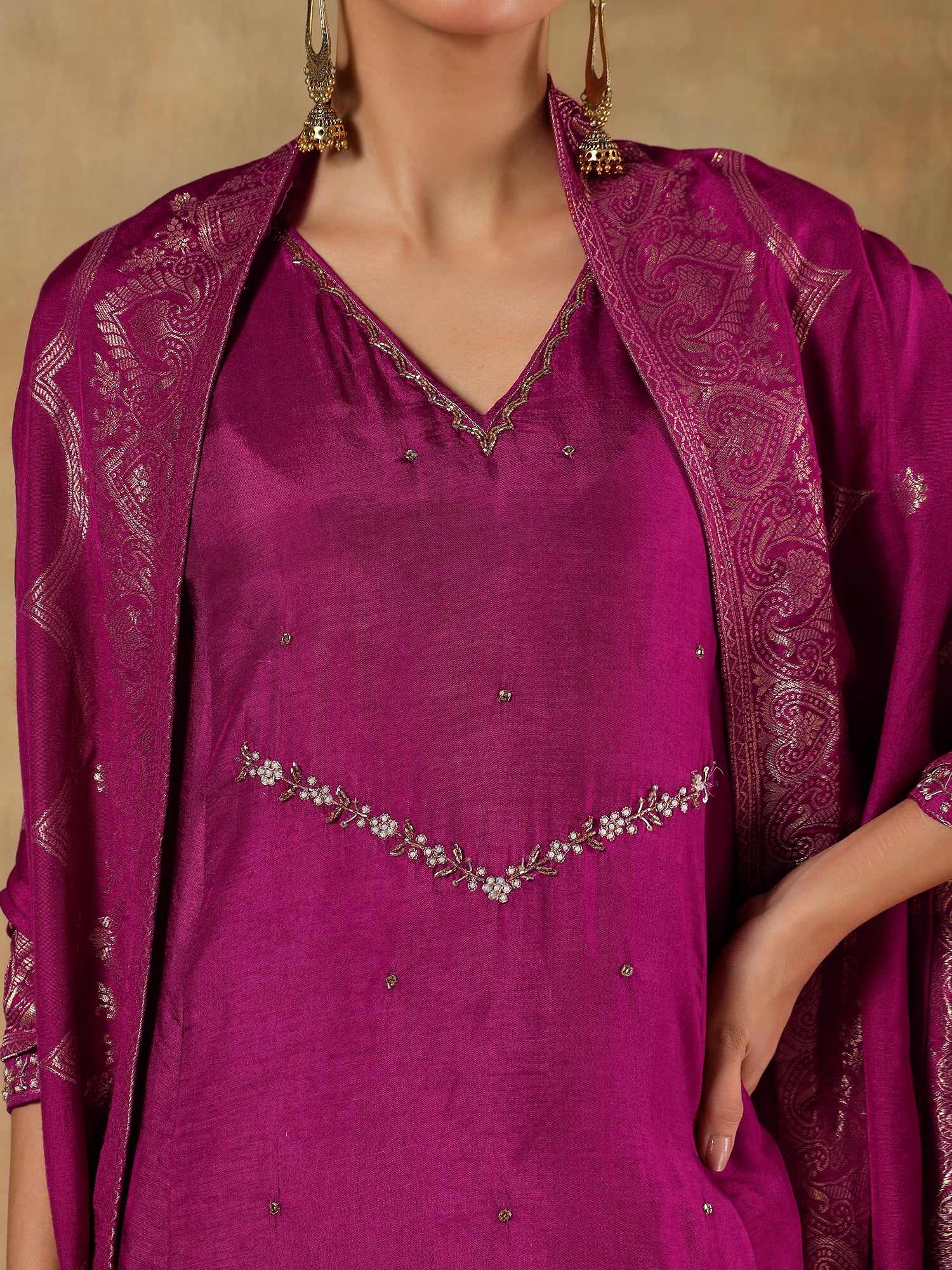Mehira Magenta Viscose Silk Embroidered 3-Piece Set - {1095/M}