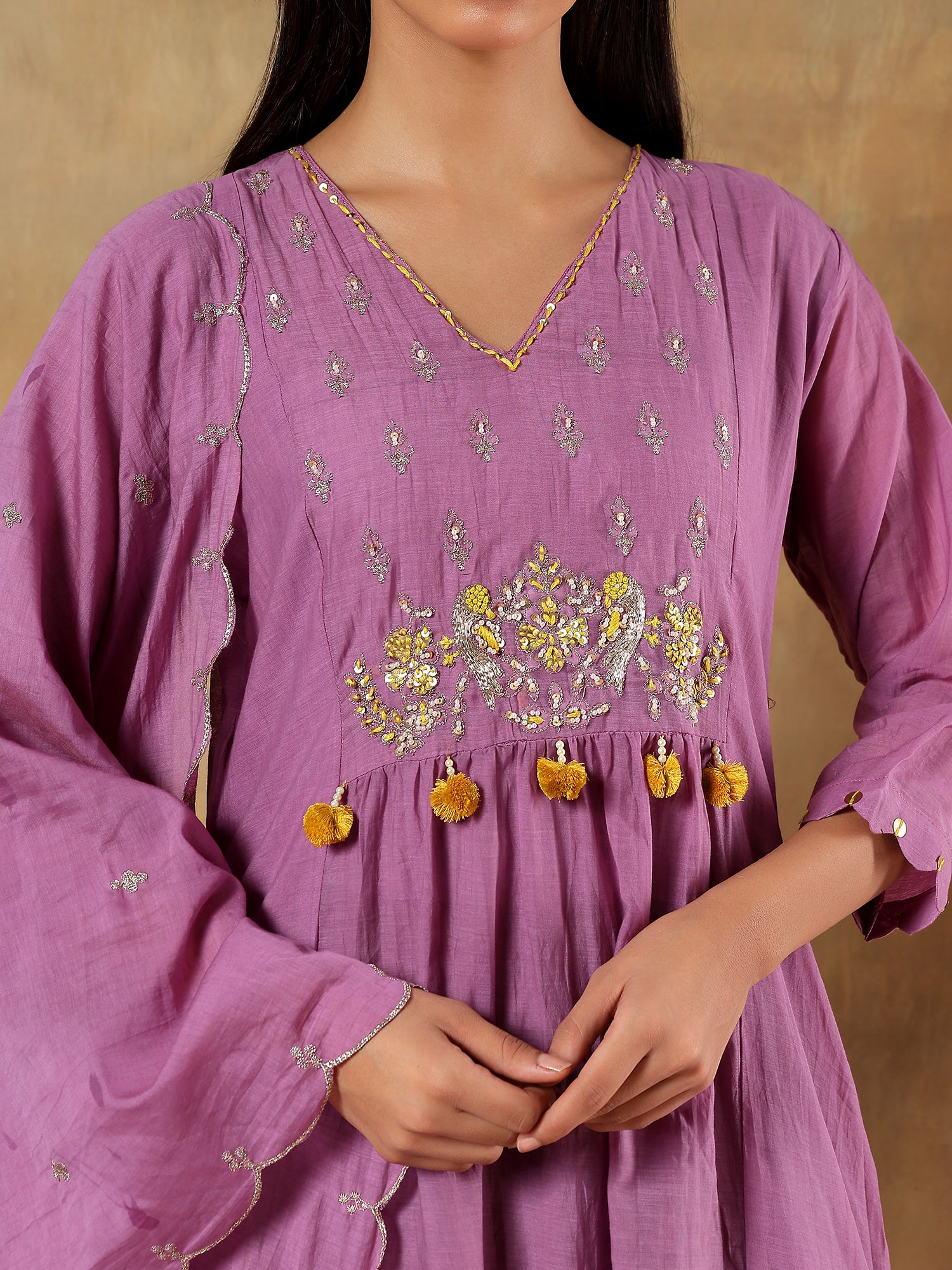 Suhaira Mul Cotton Chanderi Hand-Embroidered 3-Piece Set (Devri – D.No 2000)