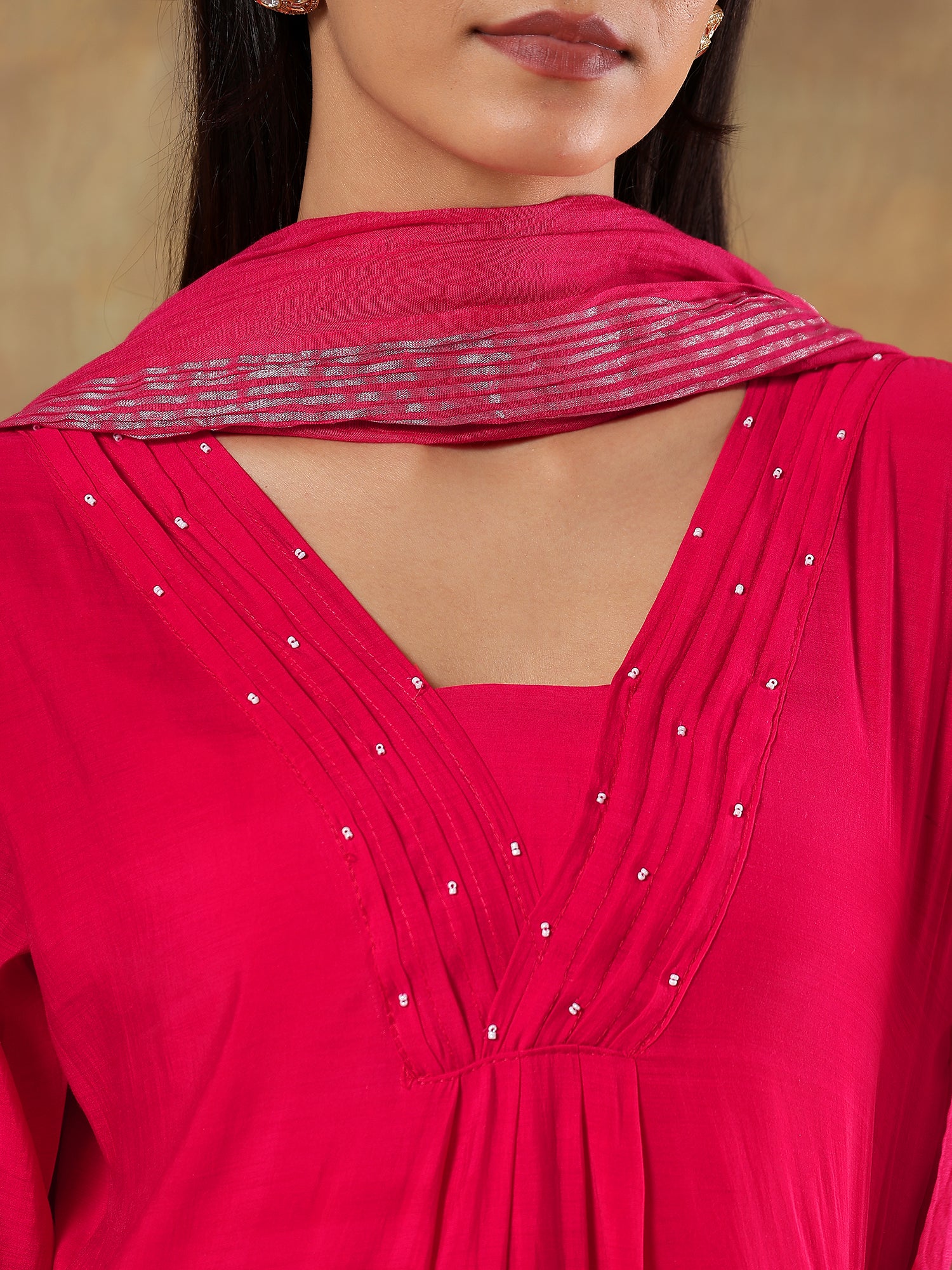 Aarini Fuchsia Mul Chanderi Embroidered 3-Piece Set - {1071/M}