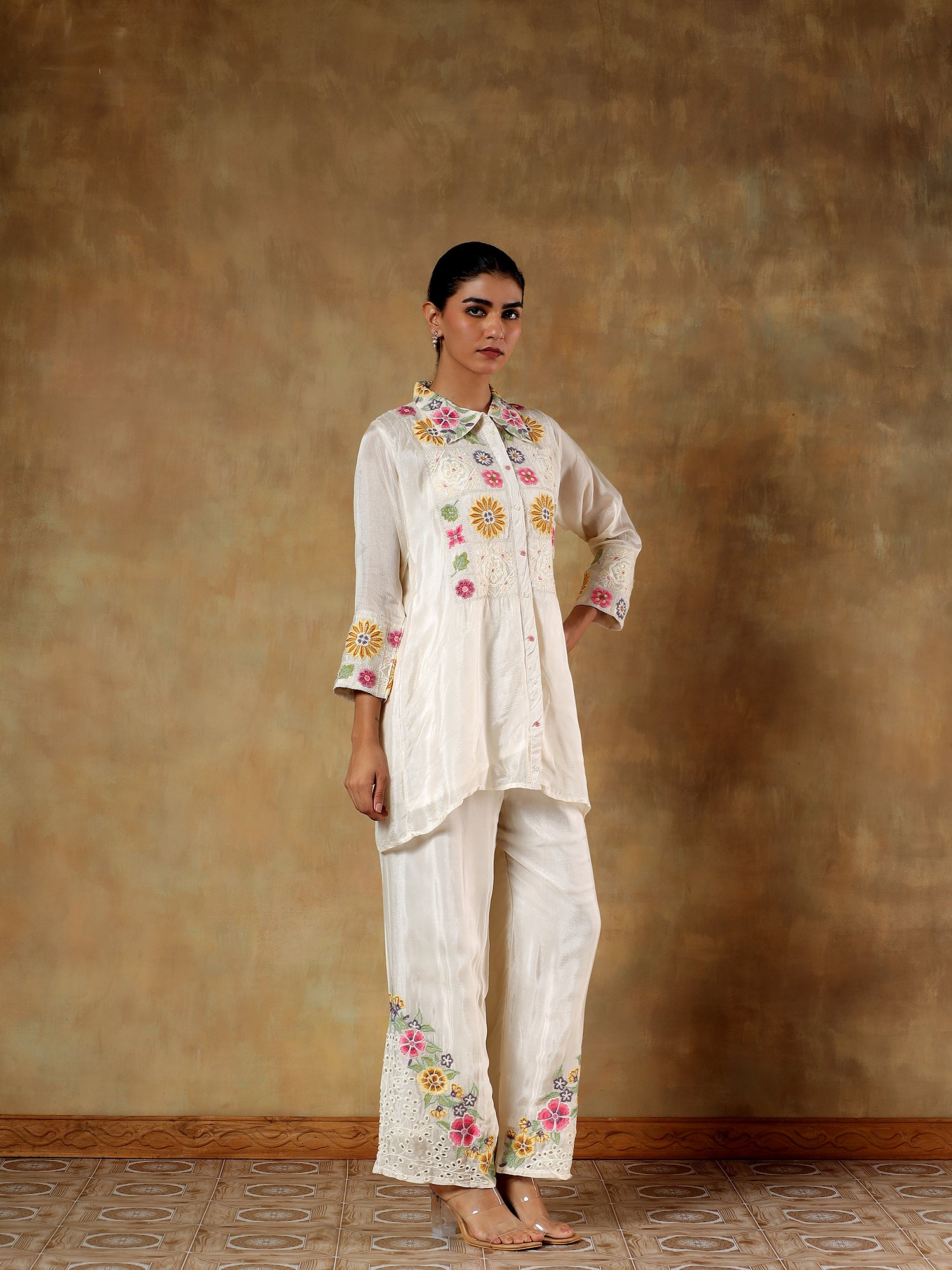 Khusnuma Chinon Silk Floral Embroidered 2-Piece Set - {1064/M}