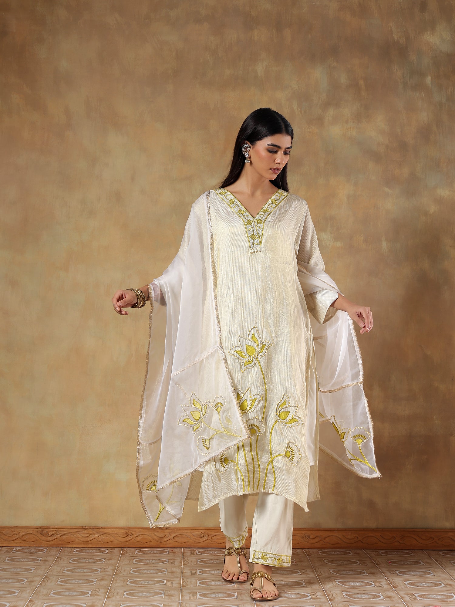 Aaryaa Tissue Silk Hand-Embroidered 3-Piece Set (Devri – D.No 1066)