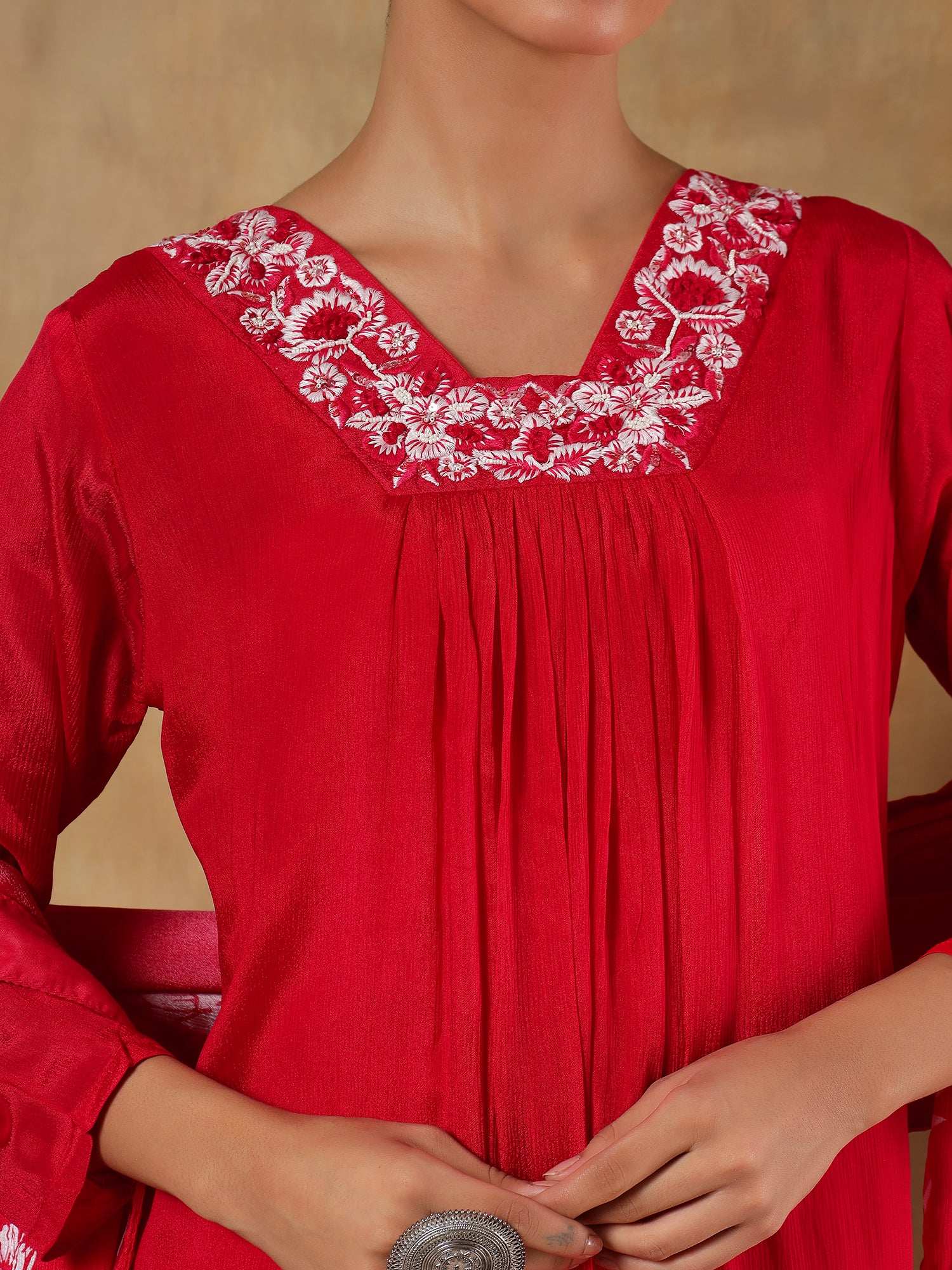 Vamika Rouge Pure Chinon Embroidered 3-Piece Set - {2005}