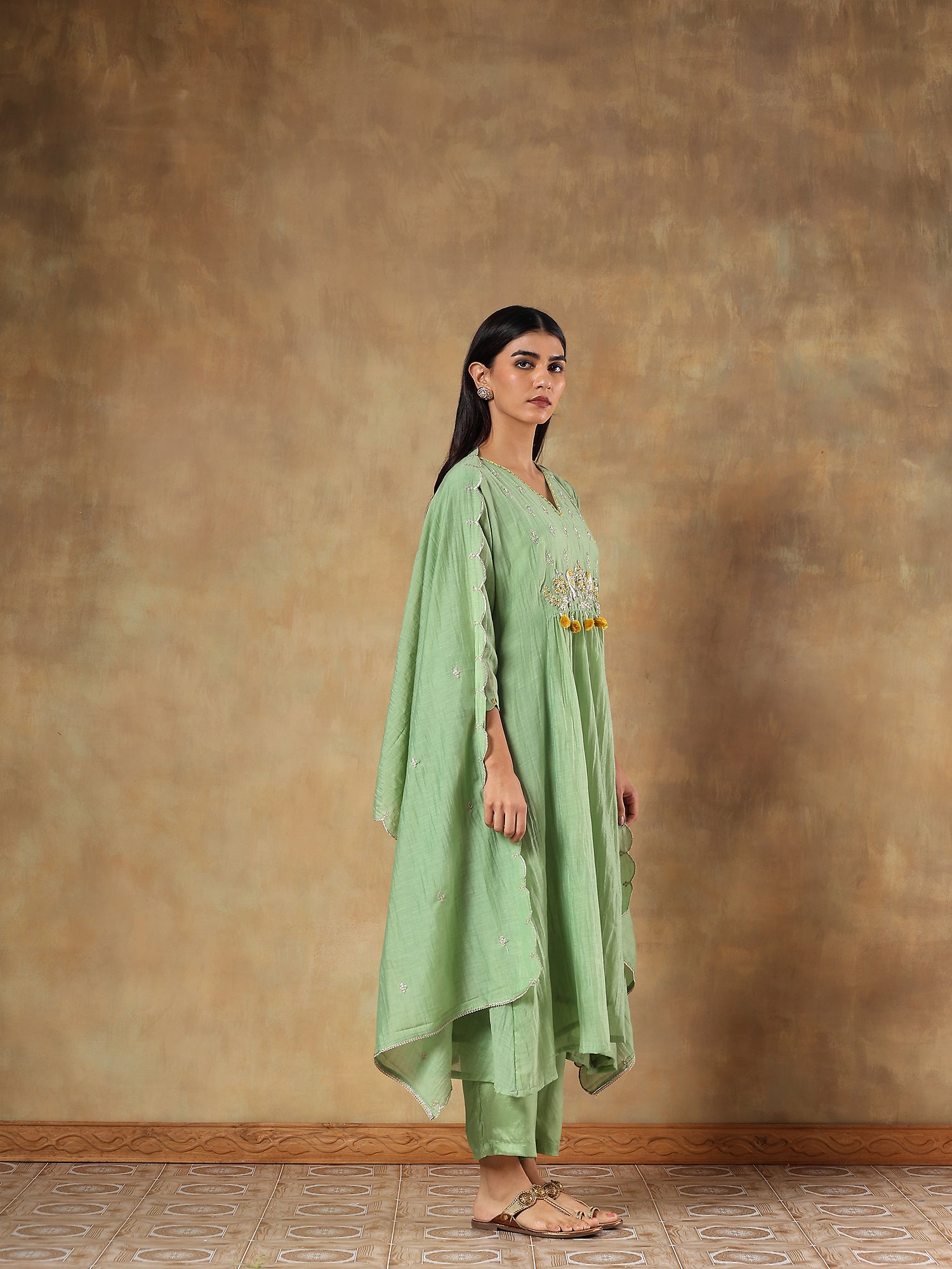 Kiyana Pistachio Mul Chanderi Embroidered 3-Piece Set - {1099/M}